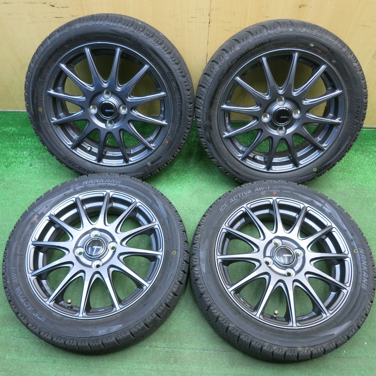 超バリ溝！25年！キレイ！ほぼ10分★スタッドレス 165/55R15 ナンカン アイス アクティバ AW-1 EMBELY エンベリー 15インチ 軽サイズ N-BOX タント 等 PCD100/4H★6031501HAス