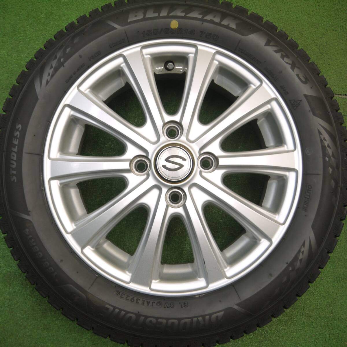 バリ溝！23年！キレイ！ほぼ10分★スタッドレス 155/65R14 ブリヂストン ブリザック VRX3 社外 アルミ 14インチ PCD100/4H★5011501Hス