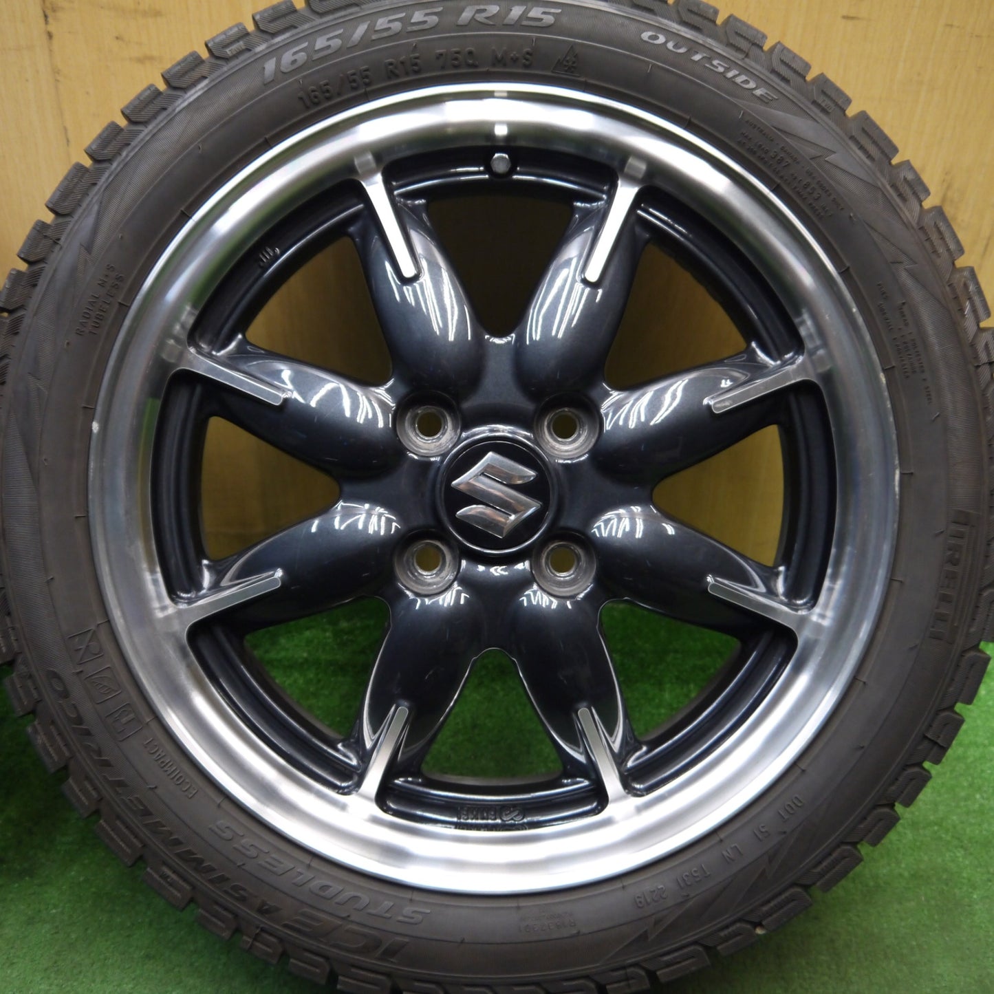 4本価格★スズキ アルト ターボ RS 純正 165/55R15 スタッドレス ピレリ アイスアシンメトリコ 15インチ PCD100/4H★5072806Hス