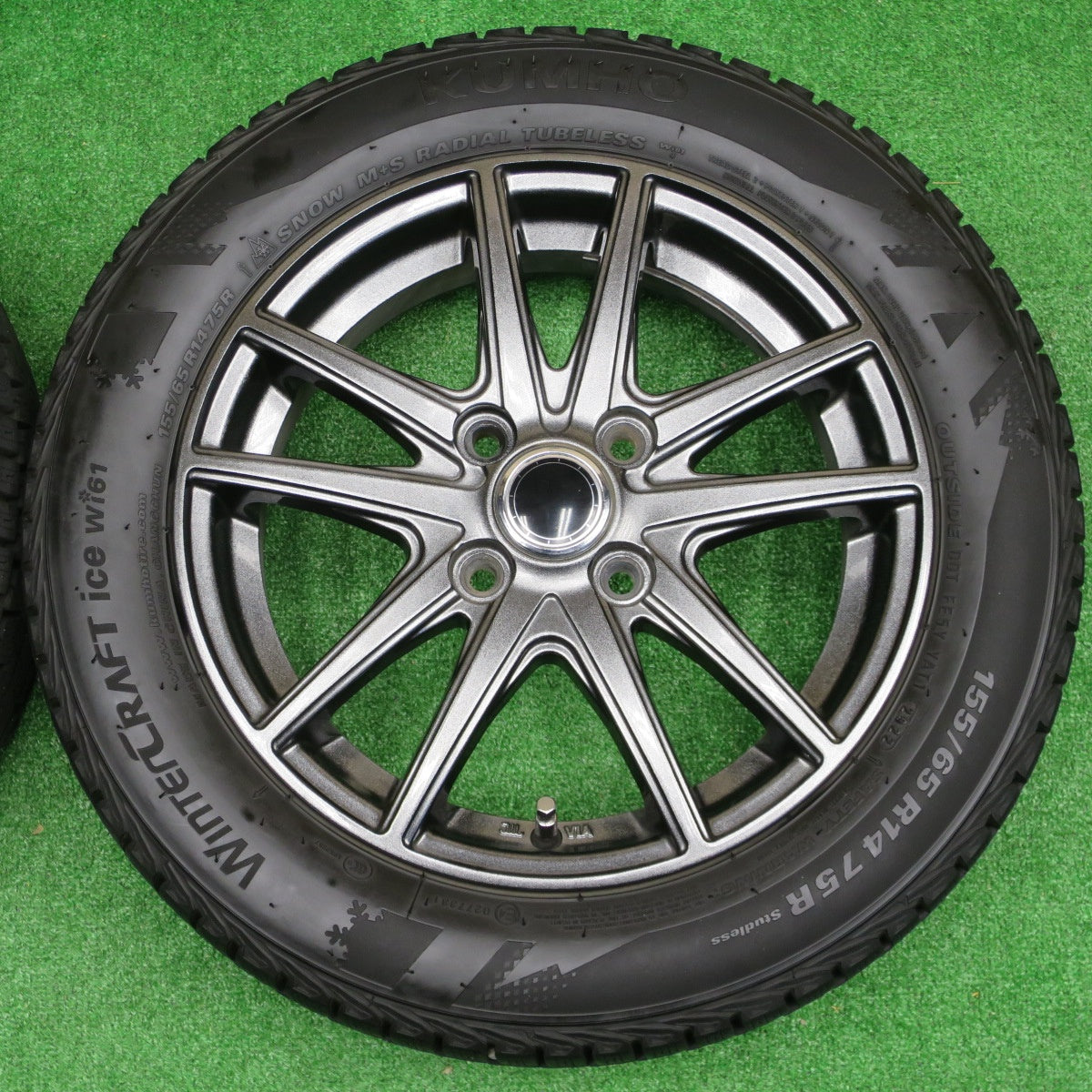 バリ溝！22年！キレイ！9.5分★スタッドレス 155/65R14 クムホ ウィンター クラフト アイス wi61 社外 アルミ 14インチ PCD100/4H★5120701NKス