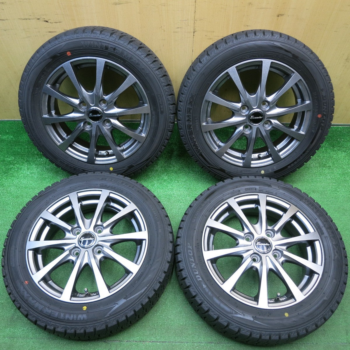 バリ溝！23年！ほぼ10分★スタッドレス 155/65R14 ダンロップ ウインターマックス WM02 Exceeder エクシーダー 14インチ PCD100/4H★6010302HAス