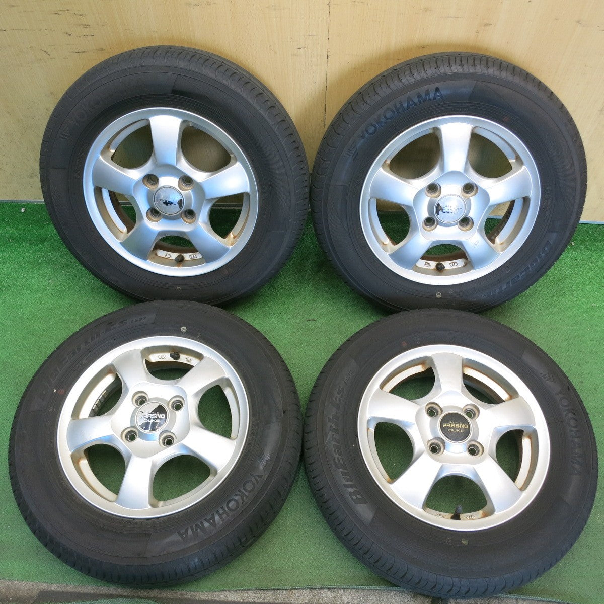 バリ溝！24年！ほぼ10分◎145/80R13 ヨコハマ BluEarth-ES ES32 STYLE PRASINO DUKE スタイル プラシノ 13インチ PCD100/4H◎6081302HAノ