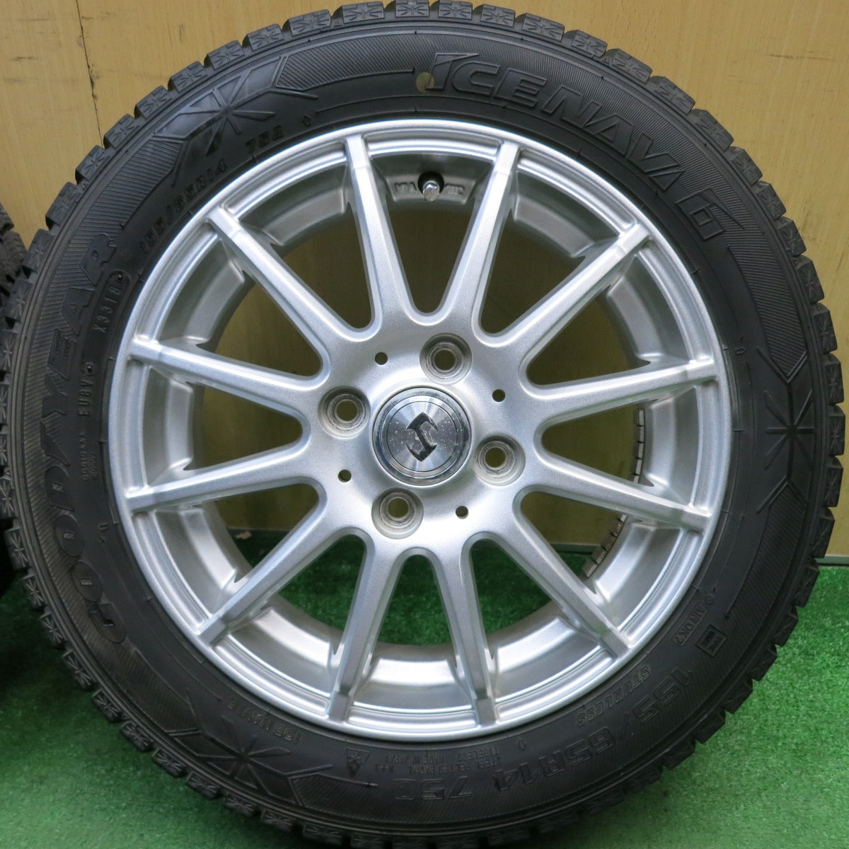 超バリ溝！ほぼ10分★スタッドレス 155/65R14 グッドイヤー アイスナビ6 社外 アルミ 14インチ PCD100/4H★6050508HAス