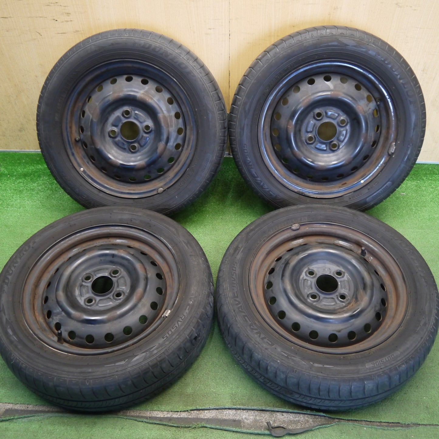 4本価格！23年◎155/65R14 ダンロップ エナセーブ RV505 スチール ホイール 14インチ PCD100/4H◎6072707Hノ