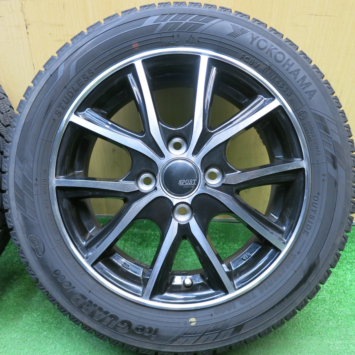 バリ溝！23年！9分★スタッドレス 155/65R14 ヨコハマ アイスガード iG60 SPORT KRONE スポルト クローネ 14インチ PCD100/4H★6041112HAス