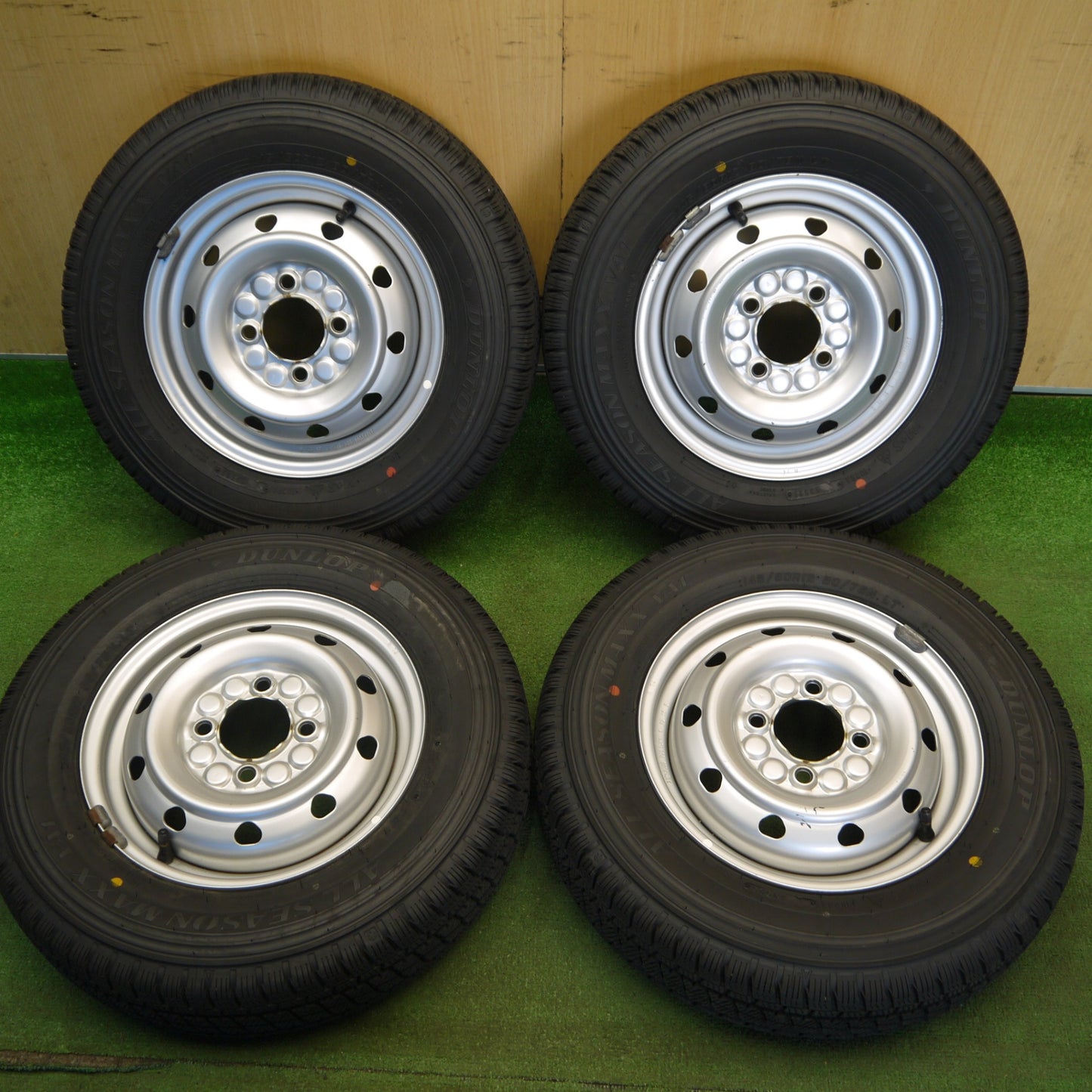 バリ溝！25年！キレイ！9.5分★145/80R12 80/78N ダンロップ ALL SEASON MAXX VA1 オールシーズン TOPY スチール ホイール 12インチ PCD100/4H★6041306Hス