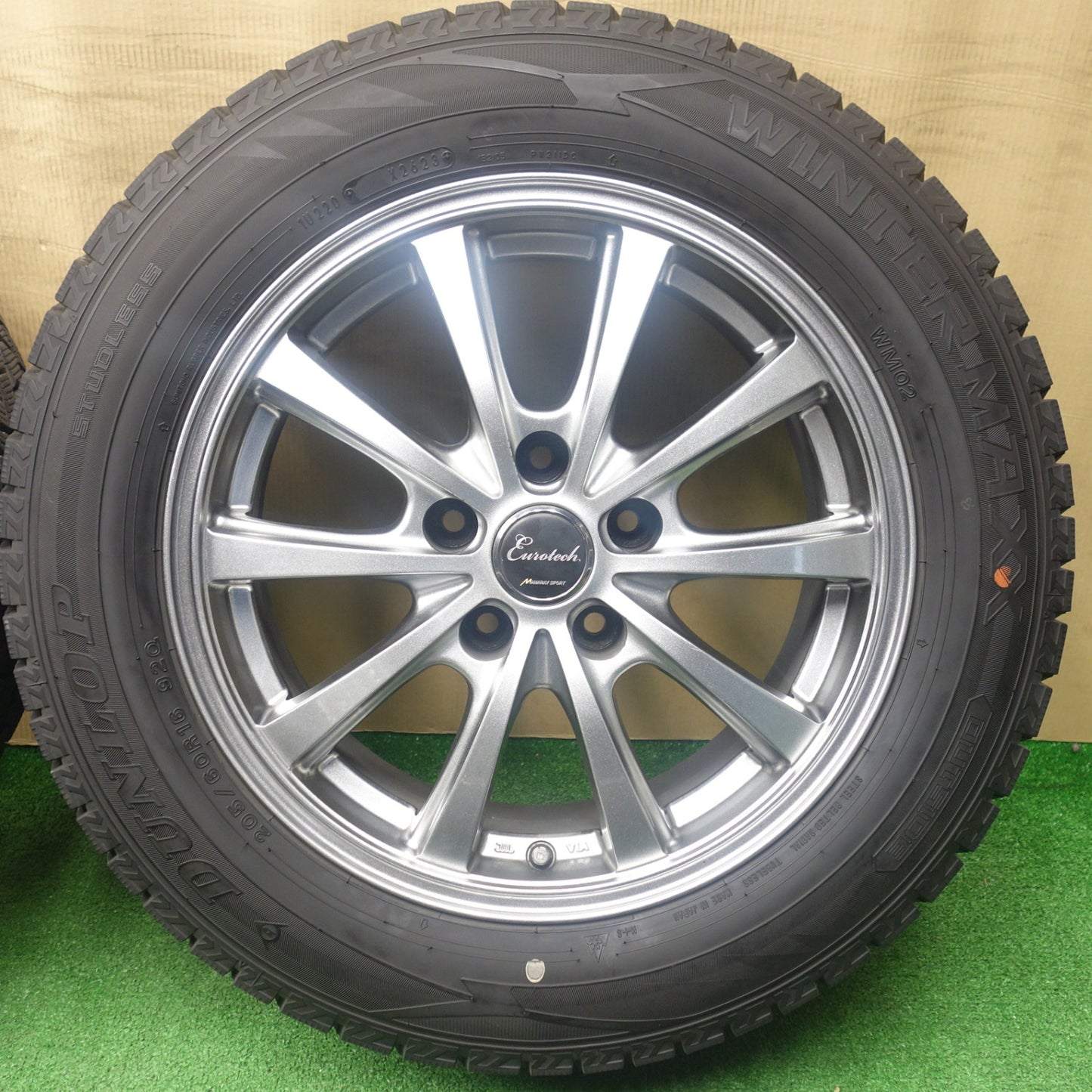 バリ溝！23年！9.5分★スタッドレス 205/60R16 ダンロップ ウインターマックス WM02 Eurotech MANARAY SPORT ユーロテック 16インチ PCD114.3/5H★6030201KTス