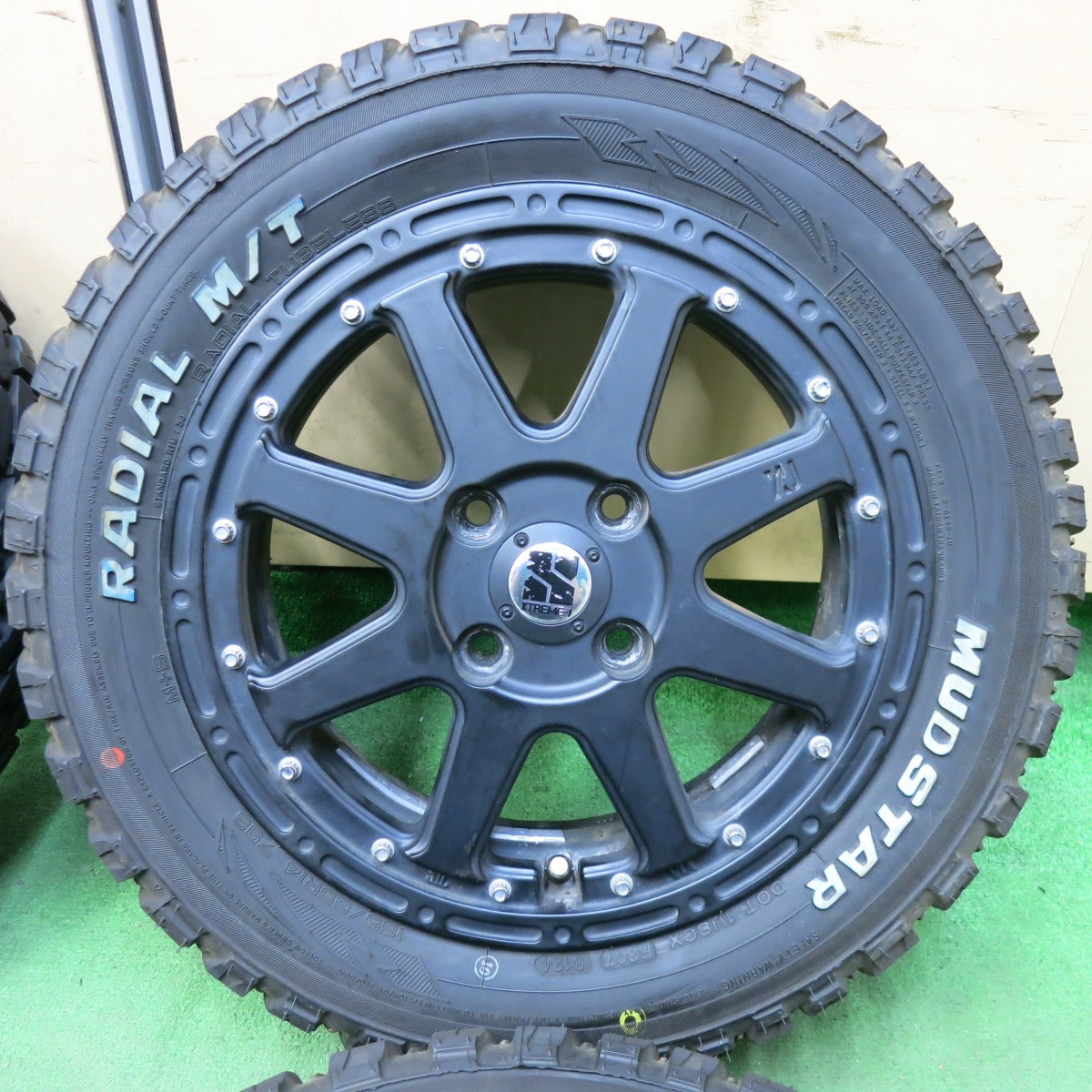 バリ溝！24年！9分★XTREME-J 165/65R14 マッドスター ラジアル M/T ホワイトレター 14インチ エクストリームJ PCD100/4H★5062610SYノ