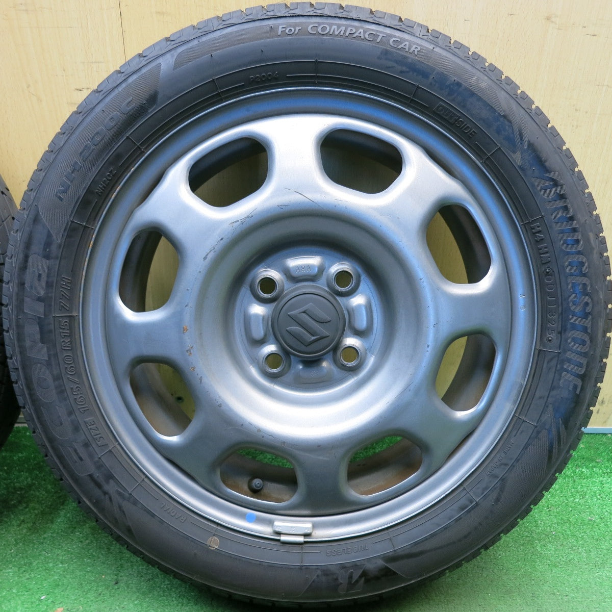 バリ溝！25年！9分◎スズキ ハスラー 純正 スチール 165/60R15 ブリヂストン エコピア NH200C 15インチ PCD100/4H◎6082707HAノ