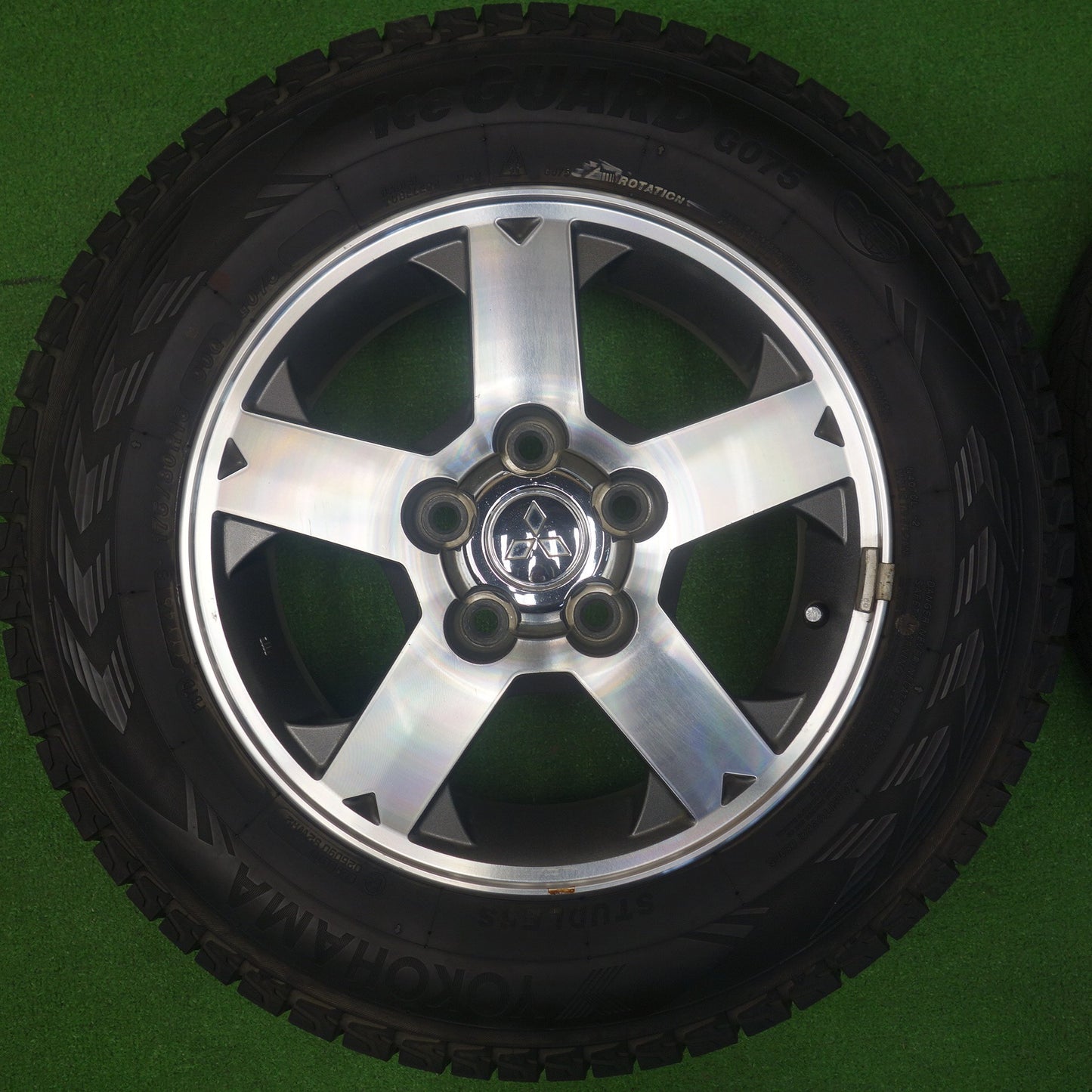 バリ溝！9分◎三菱 パジェロミニ 純正 175/80R15 スタッドレス ヨコハマ アイスガード G075 15インチ PCD114.3/5H◎6060401KTス