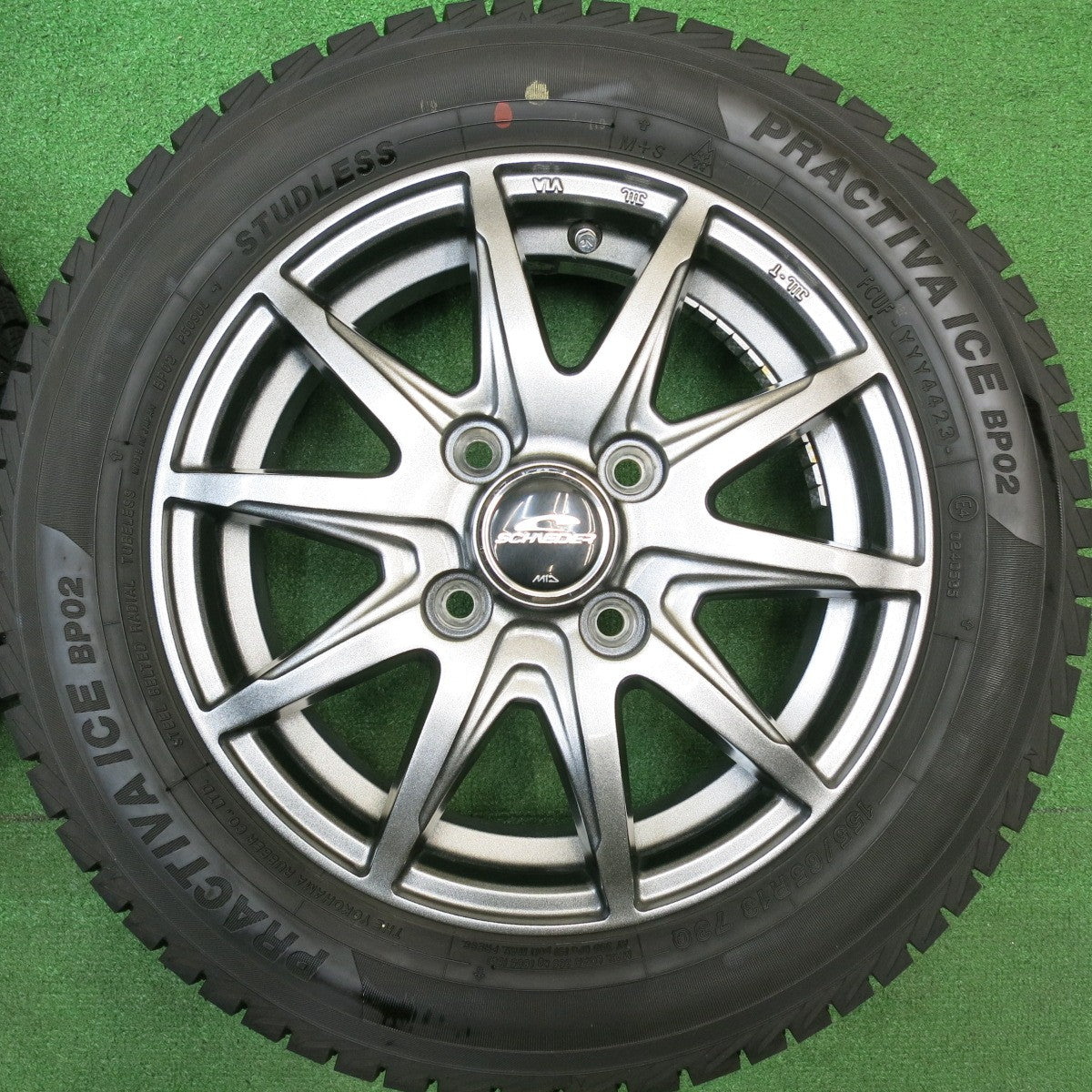バリ溝！23年！キレイ！ほぼ10分★スタッドレス 155/65R13 プラクティバ アイス BP02 ヨコハマ SCHNEIDER MiD シュナイダー 13インチ PCD100/4H★5113015HAス