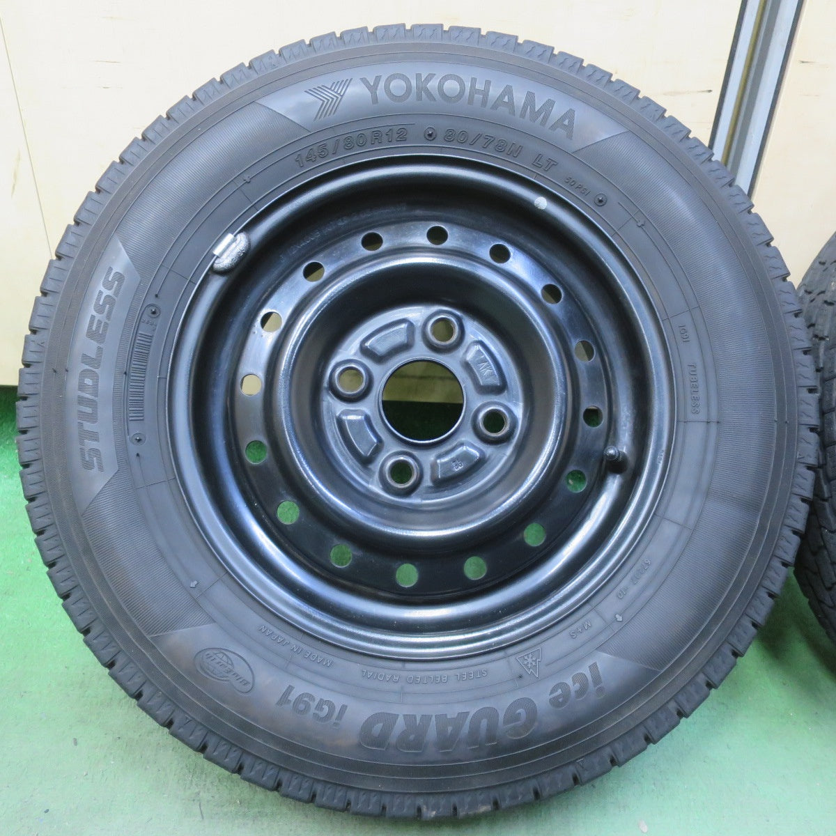 キレイ◎スタッドレス 145/80R12 80/78N ヨコハマ アイスガード iG91 スチール ホイール 12インチ PCD100/4H◎6072204イス
