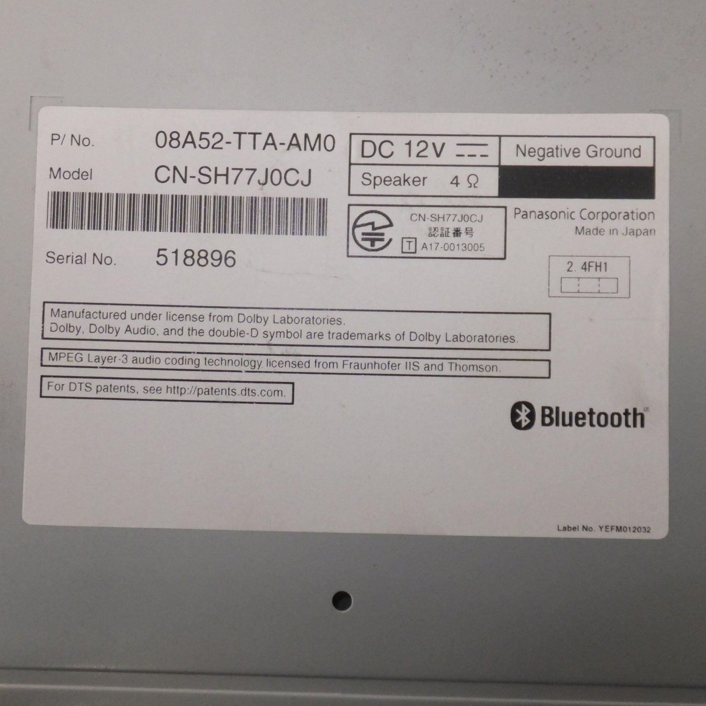 [送料無料] 現状品★パナソニック製 ホンダ 純正 8インチプレミアムインターナビ Gathers VXU-185NBi 08A52-TTA-AM0[45]★