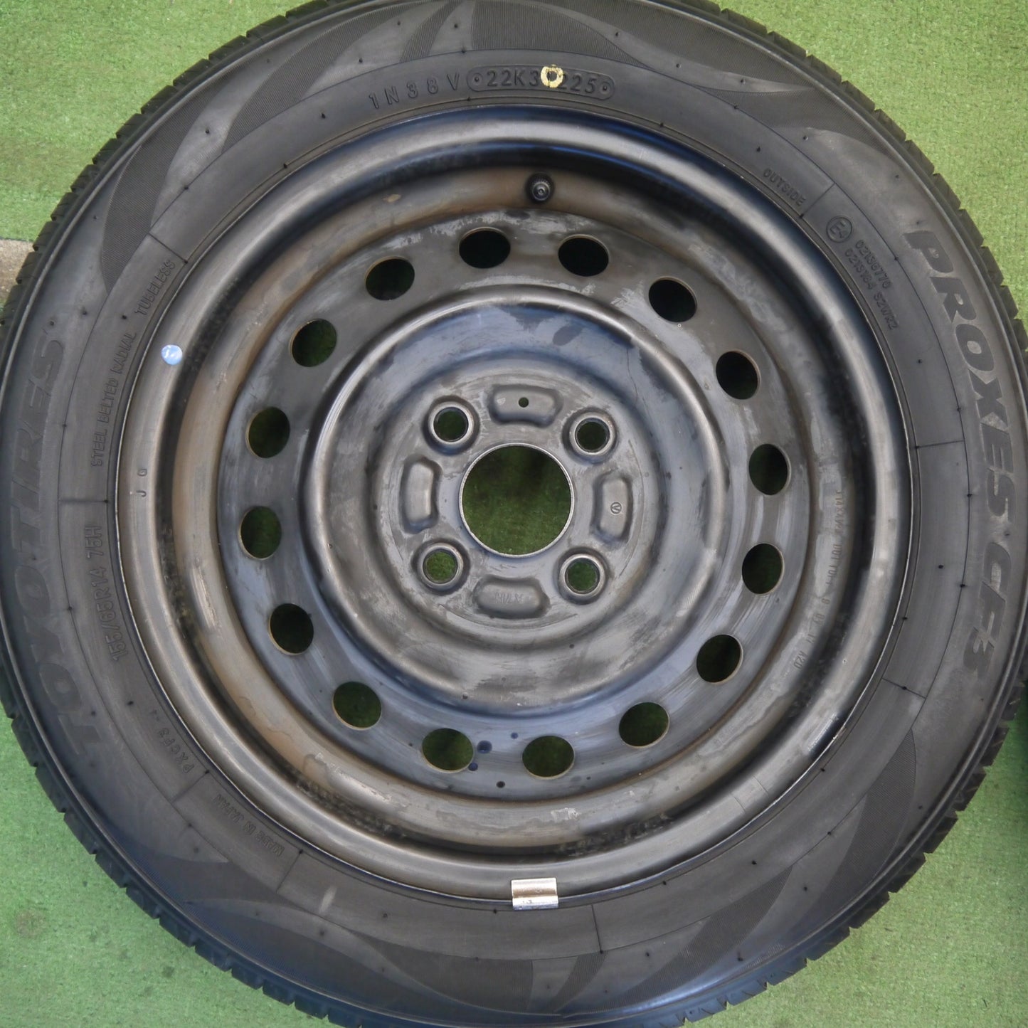 バリ溝！25年！9.5分◎155/65R14 トーヨー プロクセス CF3 スチール ホイール 14インチ PCD100/4H◎6071505Hノ