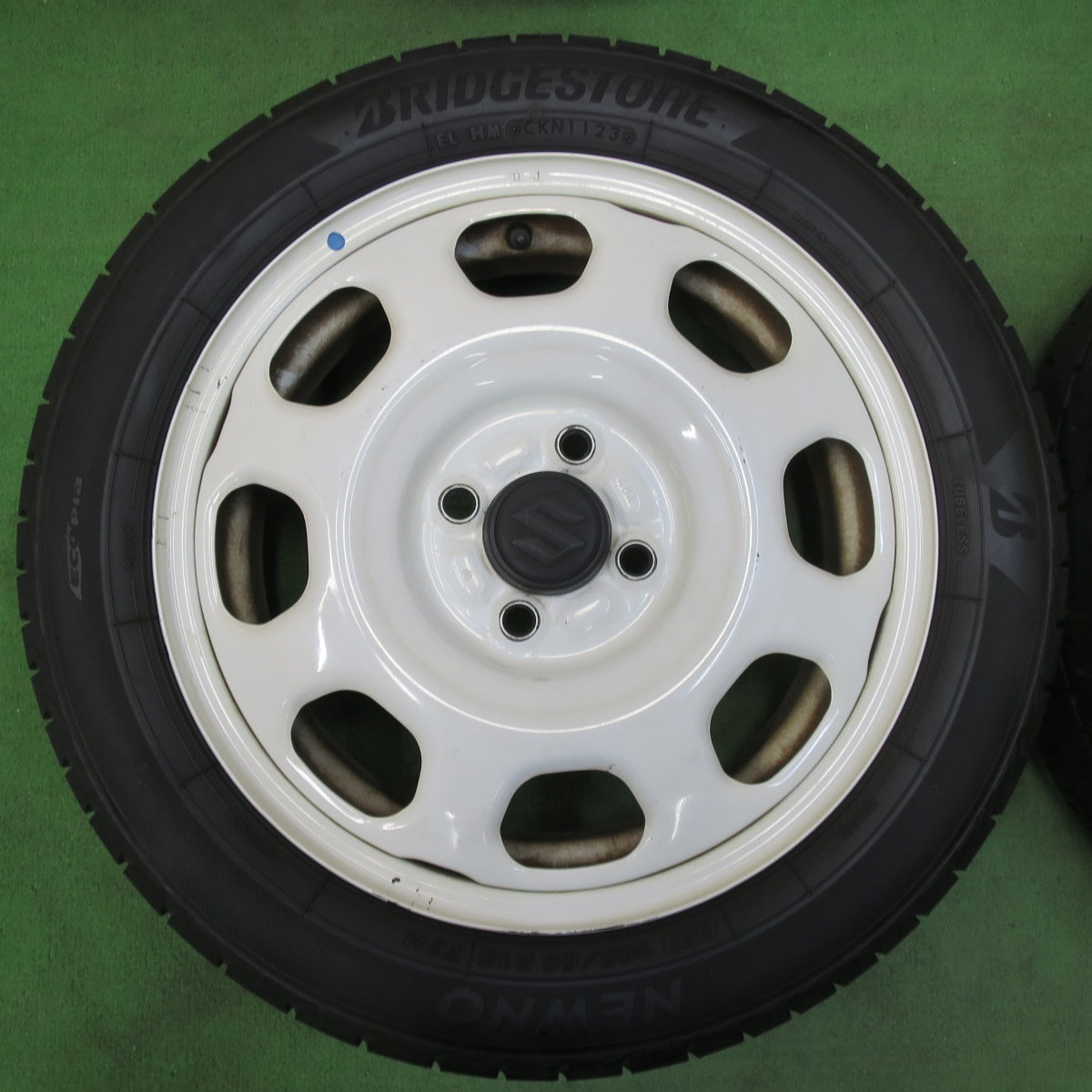 [送料無料] 2本未使用！24年！バリ溝！9分★スズキ ハスラー 純正 スチール 165/60R15 ブリヂストン NEWNO ニューノ 15インチ PCD100/4H★5031407イノ