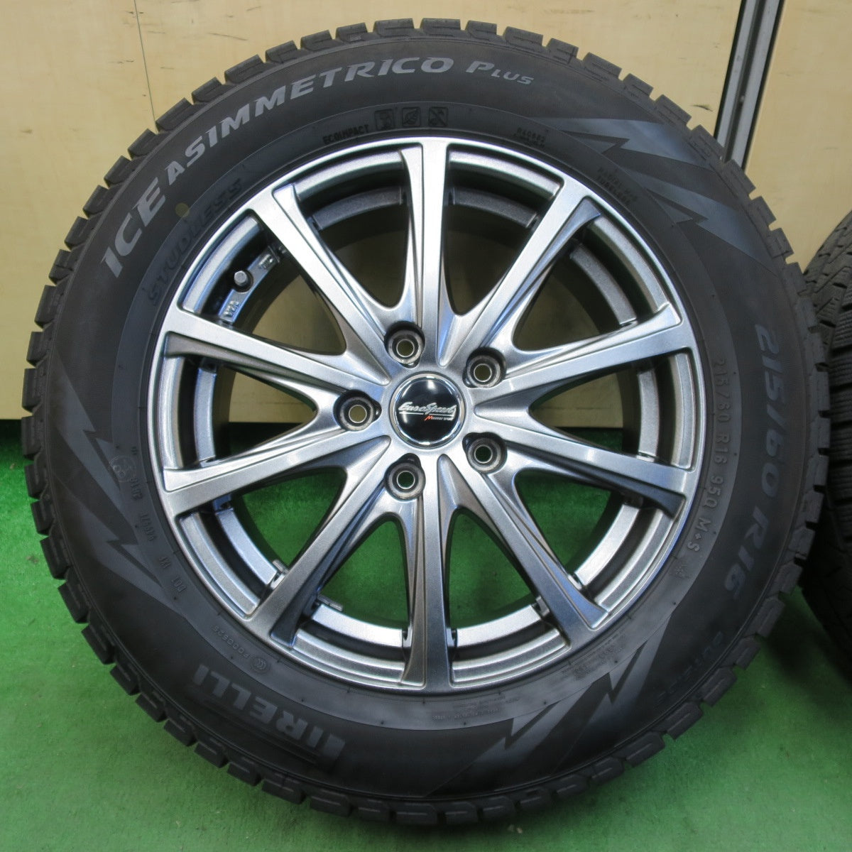 [送料無料] バリ溝！キレイ！8.5分★スタッドレス 215/60R16 ピレリ アイスアシンメトリコ プラス EuroSpeed MANARAY SPORT マナレイ PCD114.3/5H★4103005イス