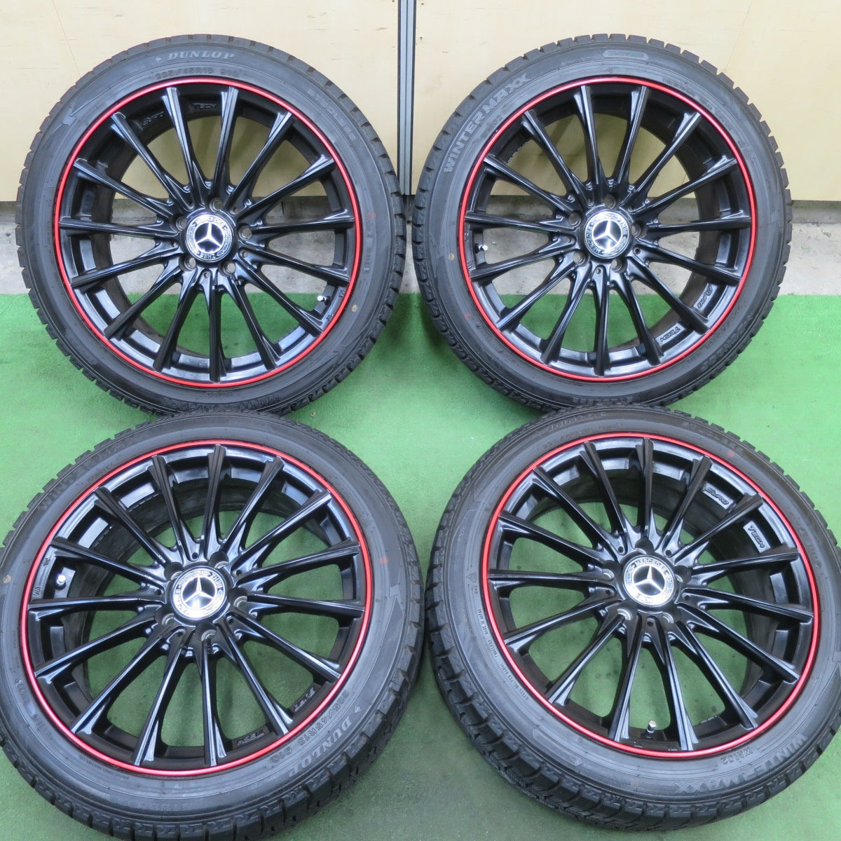 バリ溝！22年！キレイ！9.5分★ベンツ 等 EUROTECH STAGE TW15 225/45R18 スタッドレス ダンロップ ウインターマックス WM02 18インチ ユーロテック ステージ PCD112/5H★6022401TTス
