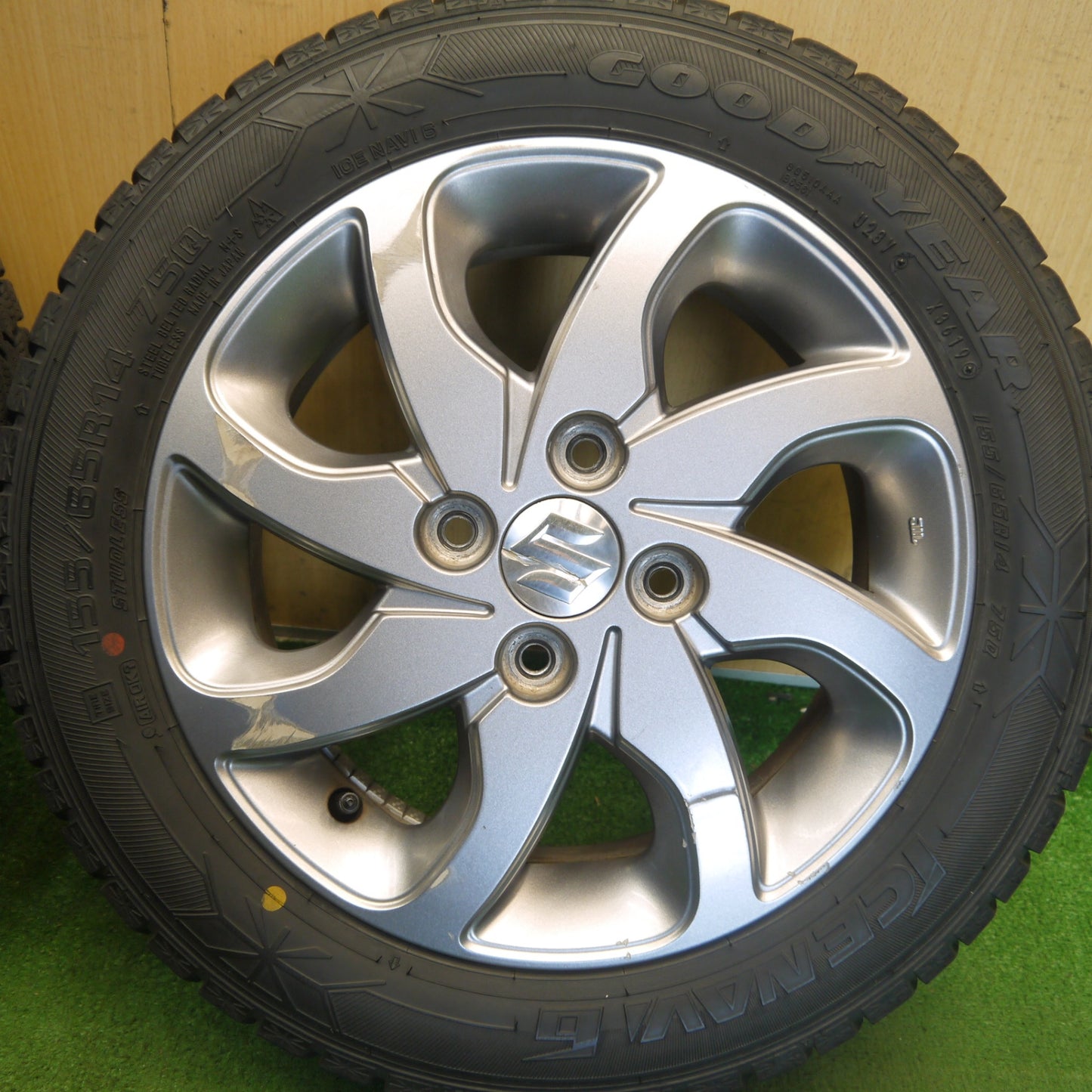 4本価格◎スズキ MK21S パレット 純正 155/65R14 スタッドレス グッドイヤー アイスナビ6 14インチ PCD100/4H◎6072106Hス