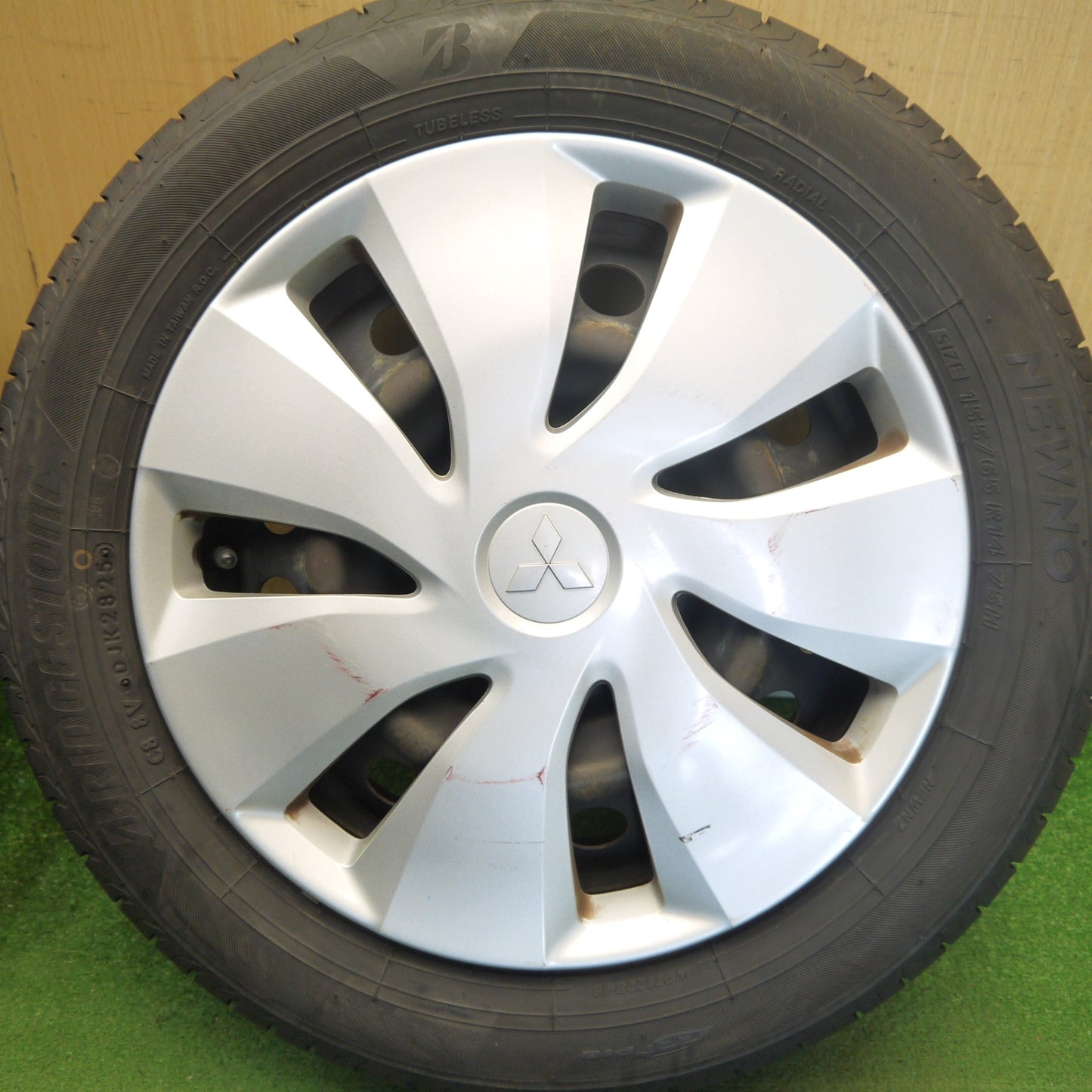 バリ溝！25年！9.5分以上◎三菱 ekワゴン 純正 スチール 155/65R14 ブリヂストン NEWNO ニューノ 14インチ PCD100/4H◎6081701Hノ