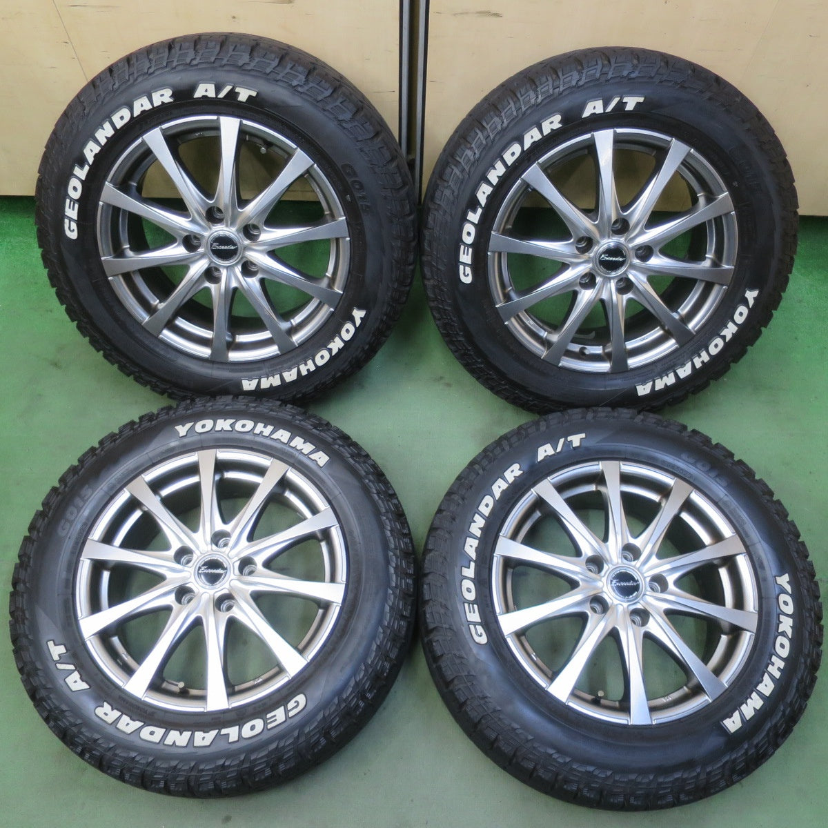 バリ溝！23年！キレイ！9.5分◎215/65R16 109/107S 8PR ヨコハマ ジオランダー A/T G015 ホワイトレター Exceeder エクシーダー 16インチ PCD114.3/5H◎6090403イノ