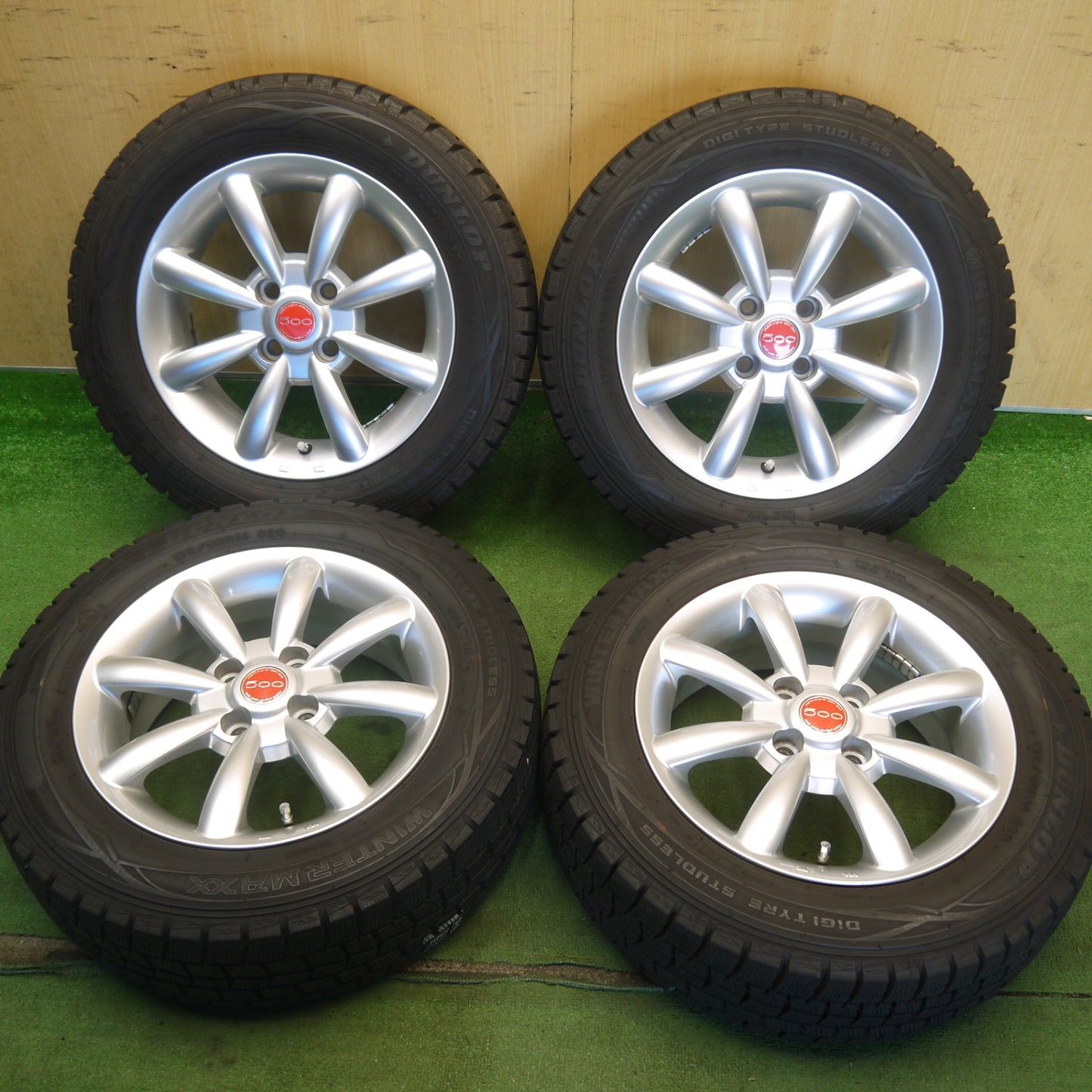 バリ溝！キレイ！9.5分◎FIAT フィアット 500 TARGA AGA 500 175/65R14 スタッドレス ダンロップ ウインターマックス WM01 14インチ PCD98/4H◎6071504Hス