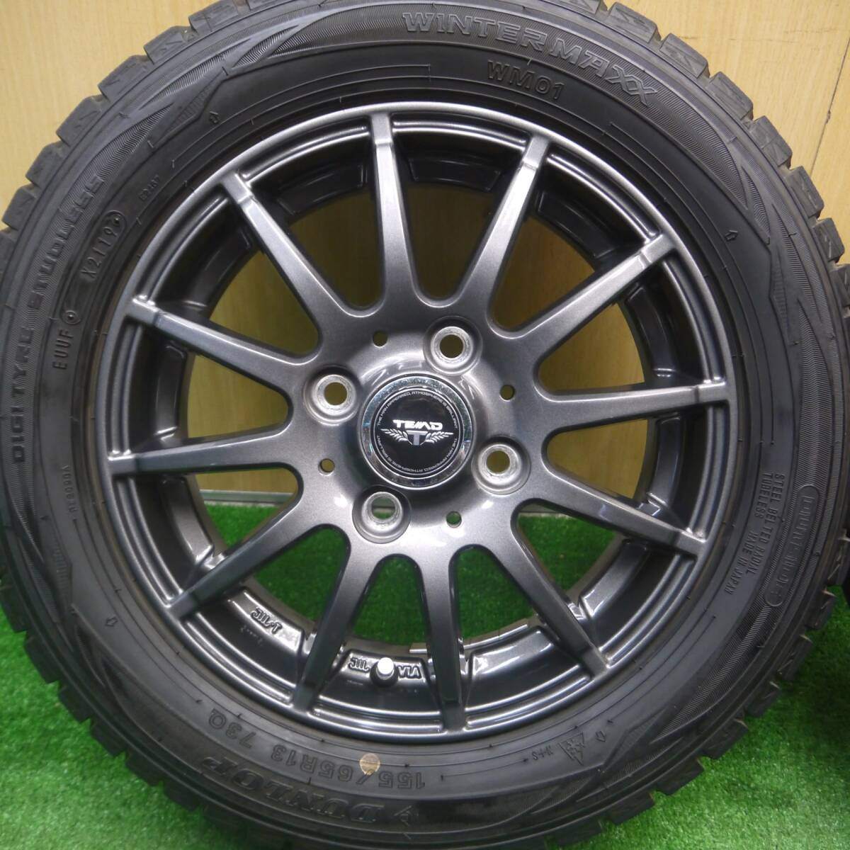 バリ溝！キレイ！9.5分以上★スタッドレス 155/65R13 ダンロップ ウインターマックス WM01 TEAD テッド 13インチ PCD100/4H★5020708Hス