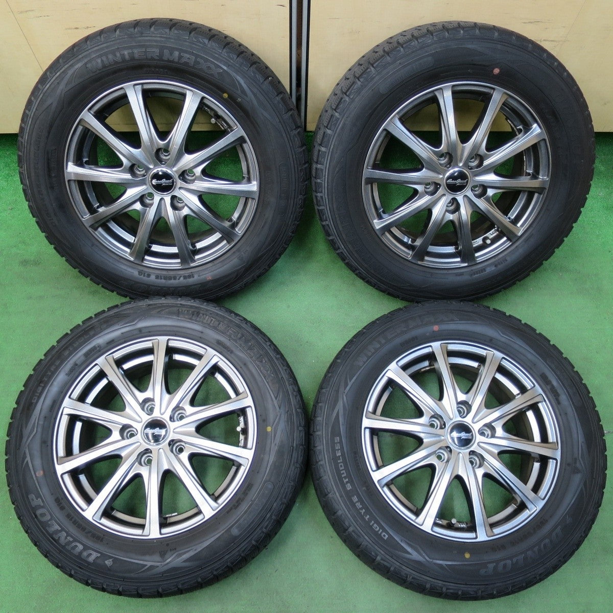 キレイ★スタッドレス 195/65R15 ダンロップ ウインターマックス WM01 Eurospeed MANARAY SPORT PCD114.3/5H★5012410イス
