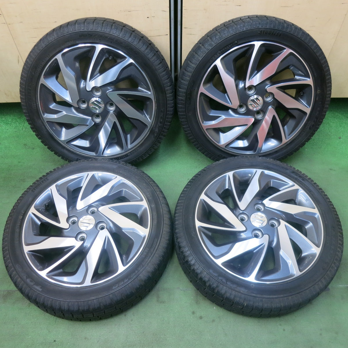 バリ溝！キレイ！9分★スズキ MK42S MK32S スペーシア カスタム 純正 165/55R15 スタッドレス トーヨー ガリット G5 15インチ PCD100/4H★5112901SKス