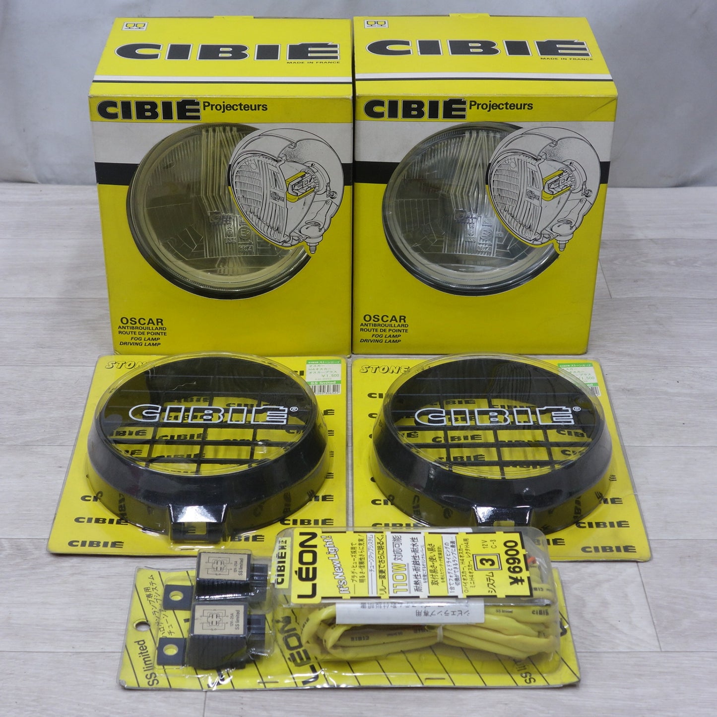 [送料無料] 左右セット! 5点まとめ売り◆シビエ CIBIE ミニ H4 オスカー ランプ ライト /ストーン ガード /チューンアップ LEON◆