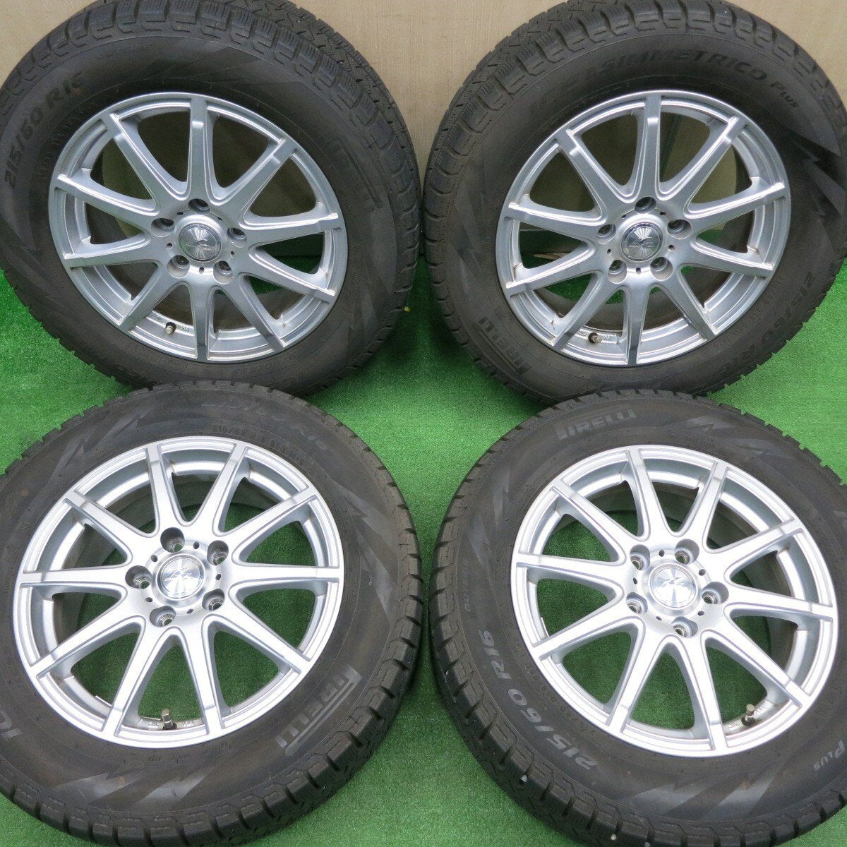 バリ溝！20年！キレイ！9分★スタッドレス 215/60R16 ピレリ アイスアシンメトリコ プラス Krait2 weds クレイト 16インチ PCD114.3/5H★4111405NJス