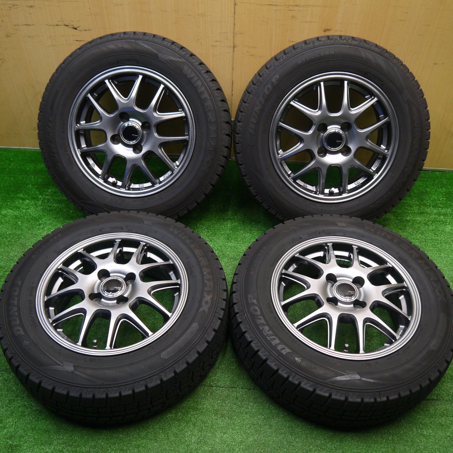 バリ溝！22年！キレイ！9.5分★スタッドレス 175/70R14 ダンロップ ウインターマックス WM02 ZACK JP-205 MONZA ザック 14インチ PCD100/4H★5102206Hス