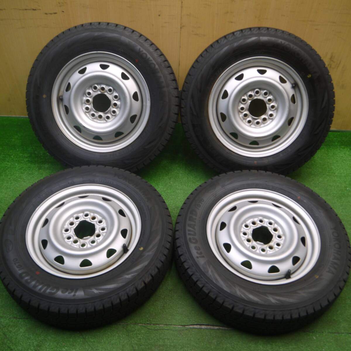 超バリ溝！23年！キレイ！ほぼ10分★スタッドレス 145/80R13 ヨコハマ アイスガード iG70 スチール ホイール 13インチ PCD100 110 114.3/4H マルチ★4122301Hス