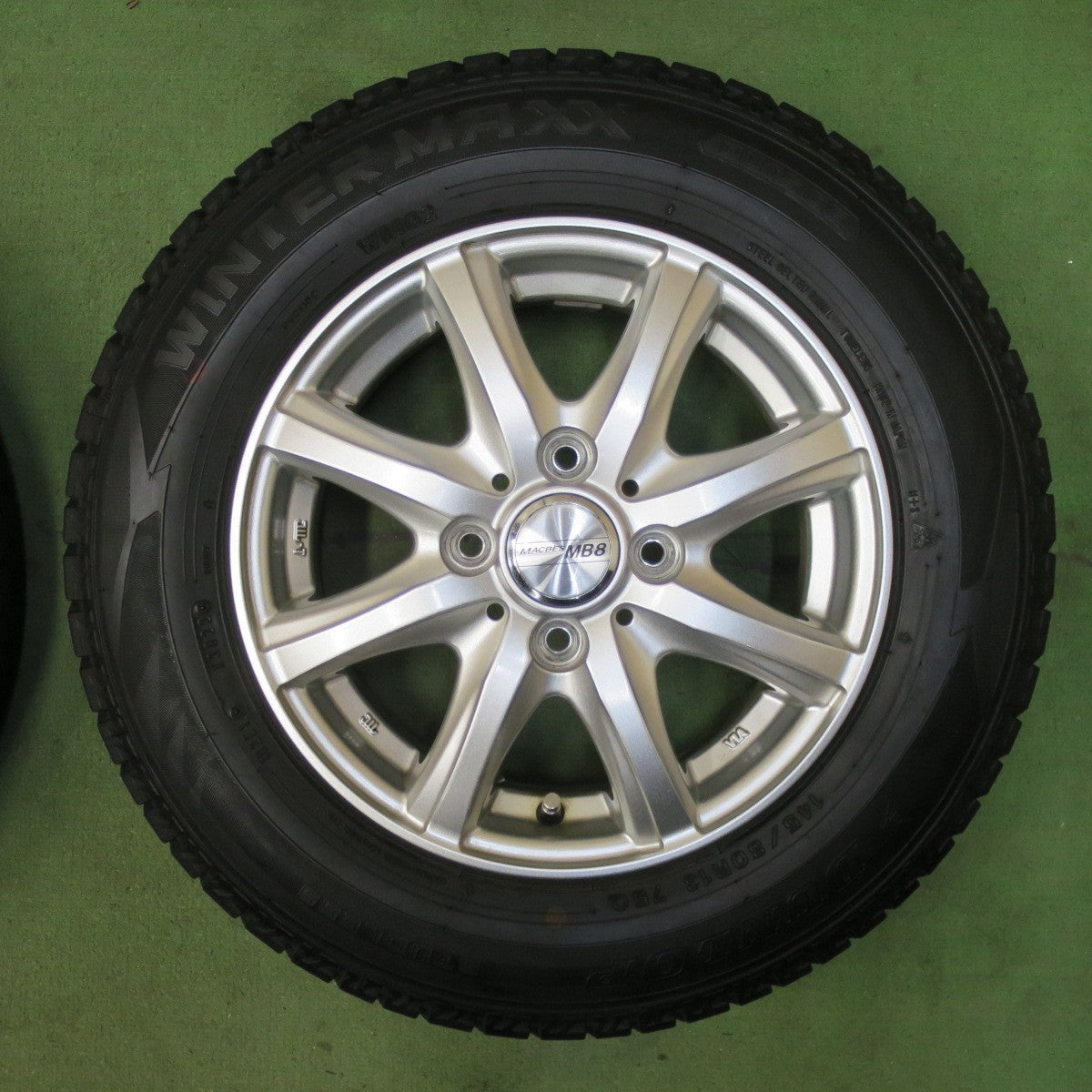 バリ溝！22年！キレイ！9分★スタッドレス 145/80R13 ダンロップ ウインターマックス WM02 MACBES MB8 マクベス 13インチ PCD100/4H★5111202TTス