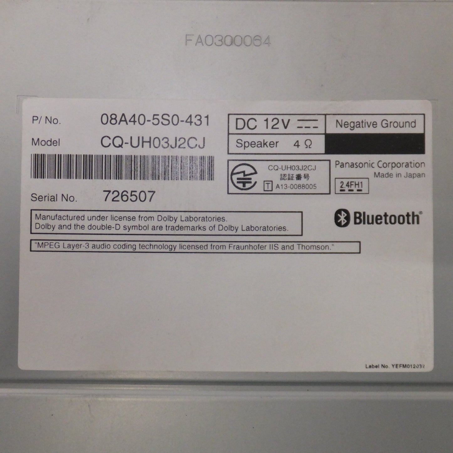[送料無料] 現状品★パナソニック製 ホンダ 純正 ベーシックインターナビ Gathers VXM-145VSi 08A40-5S0-431 CQ-UH03J2CJ[95]★