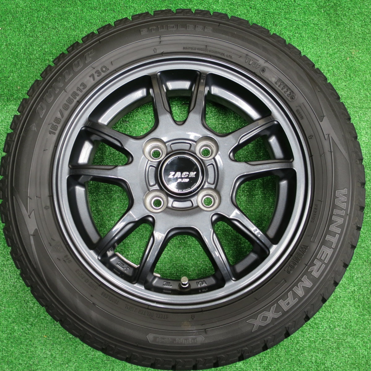 バリ溝！22年！キレイ！9分★スタッドレス 155/65R13 ダンロップ ウインターマックス WM02 ZACK JP-520 MONZA ザック 13インチ PCD100/4H★5112902NKス