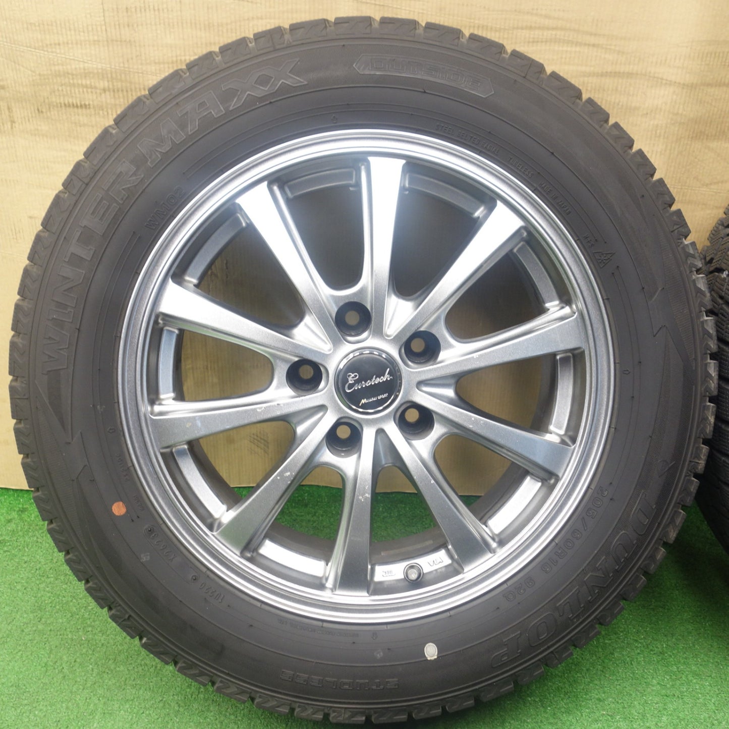 バリ溝！23年！9.5分★スタッドレス 205/60R16 ダンロップ ウインターマックス WM02 Eurotech MANARAY SPORT ユーロテック 16インチ PCD114.3/5H★6030201KTス