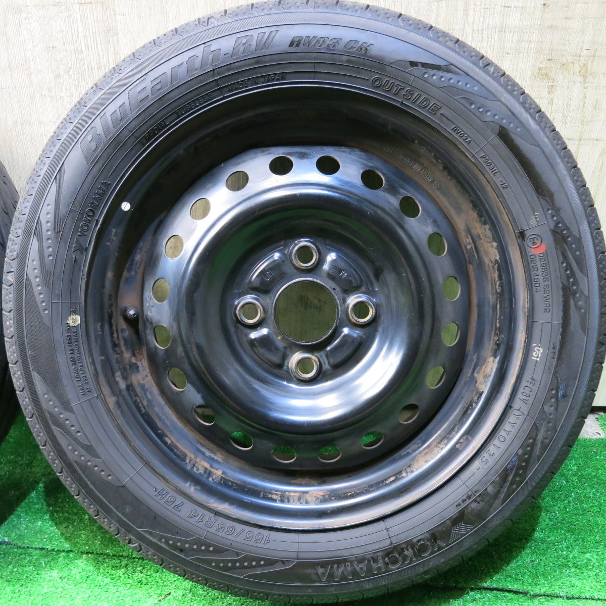 タイヤほぼ未使用！25年★155/65R14 ヨコハマ BluEarth-RV RV03 CK スチール ホイール 14インチ ブルーアース PCD100/4H★5062701HAノ