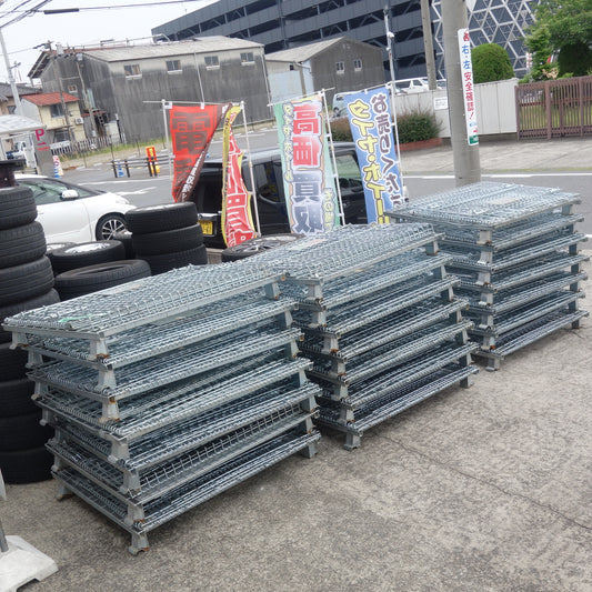 【岐阜発 直接引取限定】3枚まとめ売り☆メッシュ パレット 1200×1000×800 網かご 鉄かご 折り畳み コンテナ パレティーナ☆