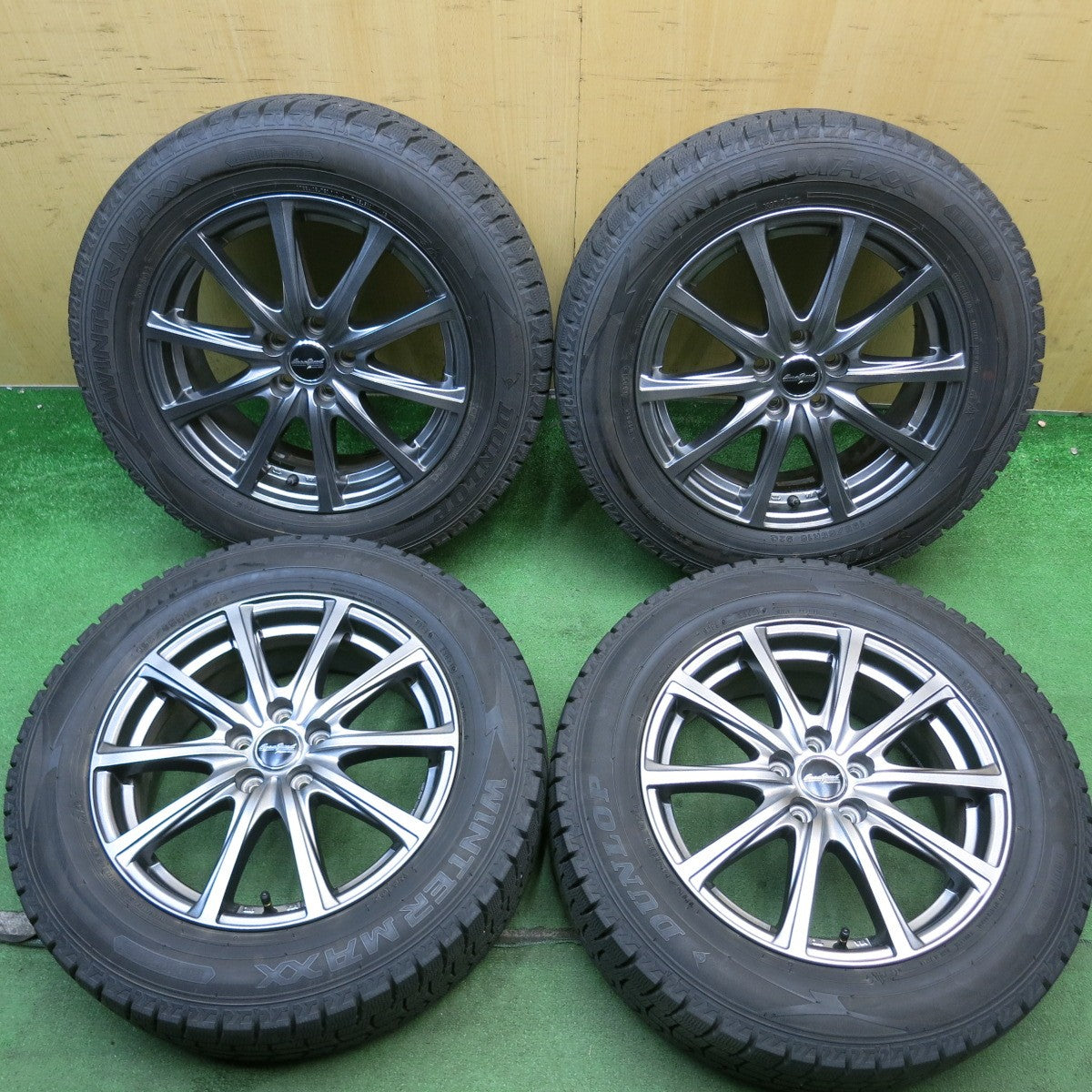バリ溝！キレイ！9.5分◎ライズ ロッキー 等 195/65R16 スタッドレス ダンロップ ウインターマックス WM02 EuroSpeed MANARAY SPORT ユーロスピード マナレイ スポーツ 16インチ PCD100/5H◎6071210HAス
