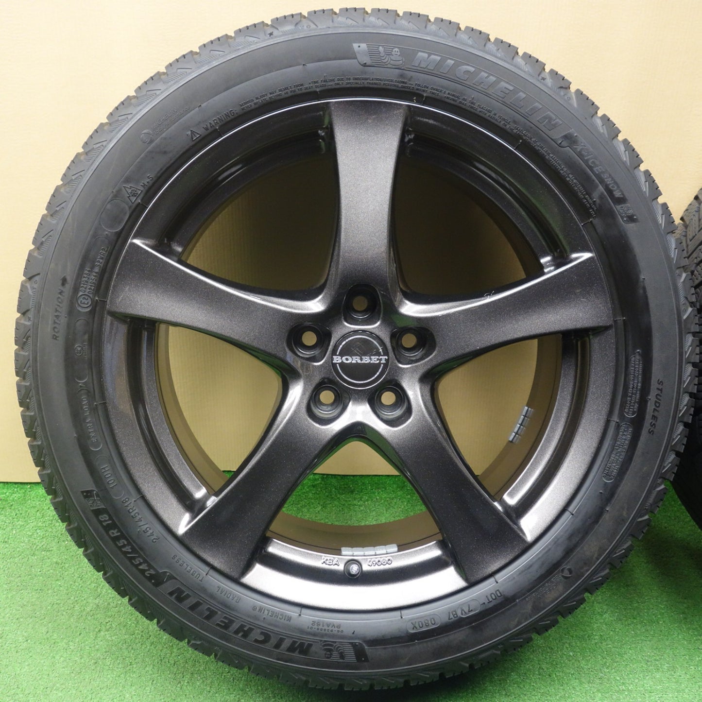 バリ溝！キレイ！9.5分★ボルボ 等 BORBET typeF 245/45R18 スタッドレス ミシュラン X-ICE SNOW ボルベット タイプF 18インチ PCD108/5H★6032101KTス
