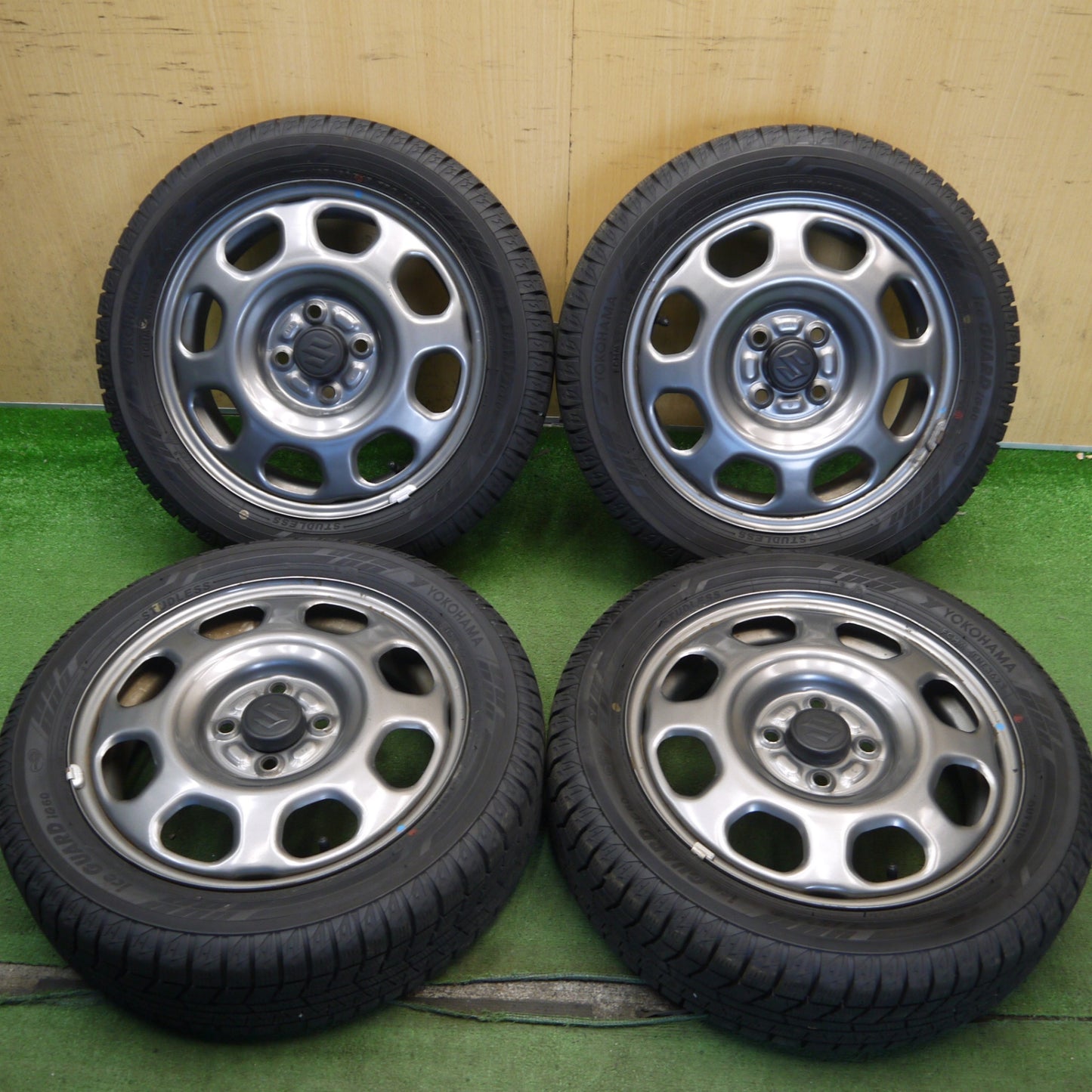 バリ溝！23年！9.5分◎スズキ ハスラー 純正 スチール 165/60R15 スタッドレス ヨコハマ アイスガード iG60 15インチ PCD100/4H◎6072801Hス