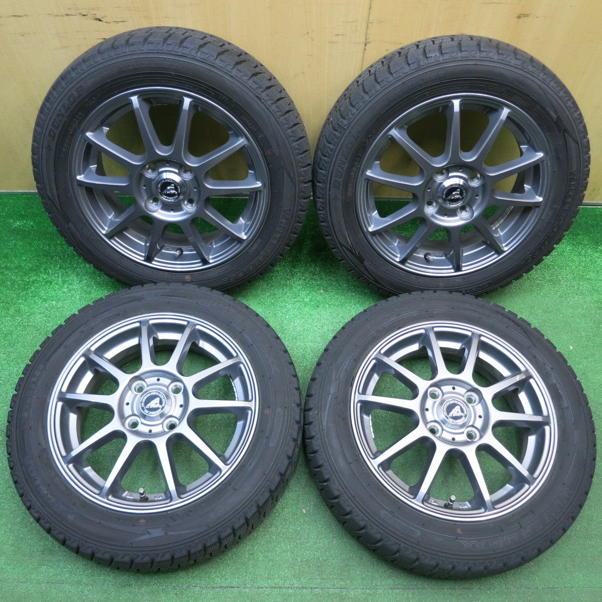バリ溝！21年！キレイ！9.5分★スタッドレス 155/65R14 ダンロップ ウインターマックス WM02 AZ SPORTS AZスポーツ 14インチ PCD100/4H★5121303HAス