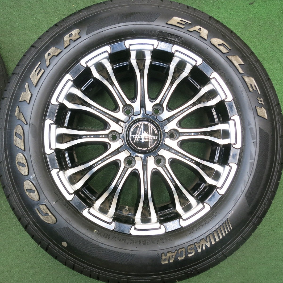 バリ溝！キレイ！9.5分★BATTLESHIP 632 LOXARNY BADX 215/65R16C 109/107R グッドイヤー イーグル #1 ナスカー ホワイトレター ロクサーニ PCD139.7/6H★5080204HAノ