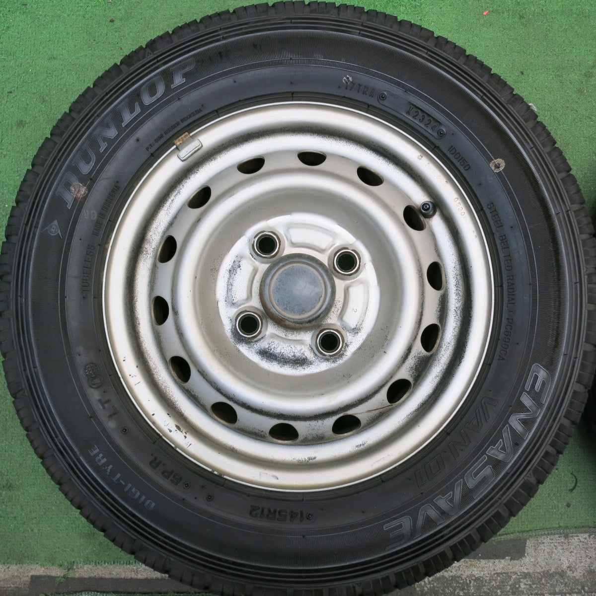 バリ溝！24年！9分★145R12 6PR ダンロップ エナセーブ VAN01 スチール ホイール 12インチ 軽トラ 等 PCD100/4H★5083112HAノ