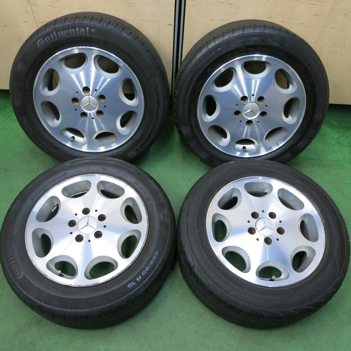 [送料無料] バリ溝！9分★ベンツ R129 SLクラス 純正 225/55R16 コンチネンタル コンチプレミアムコンタクト2 ヨコハマ DNA S.drive 16インチ PCD112/5H★4111207SYノ