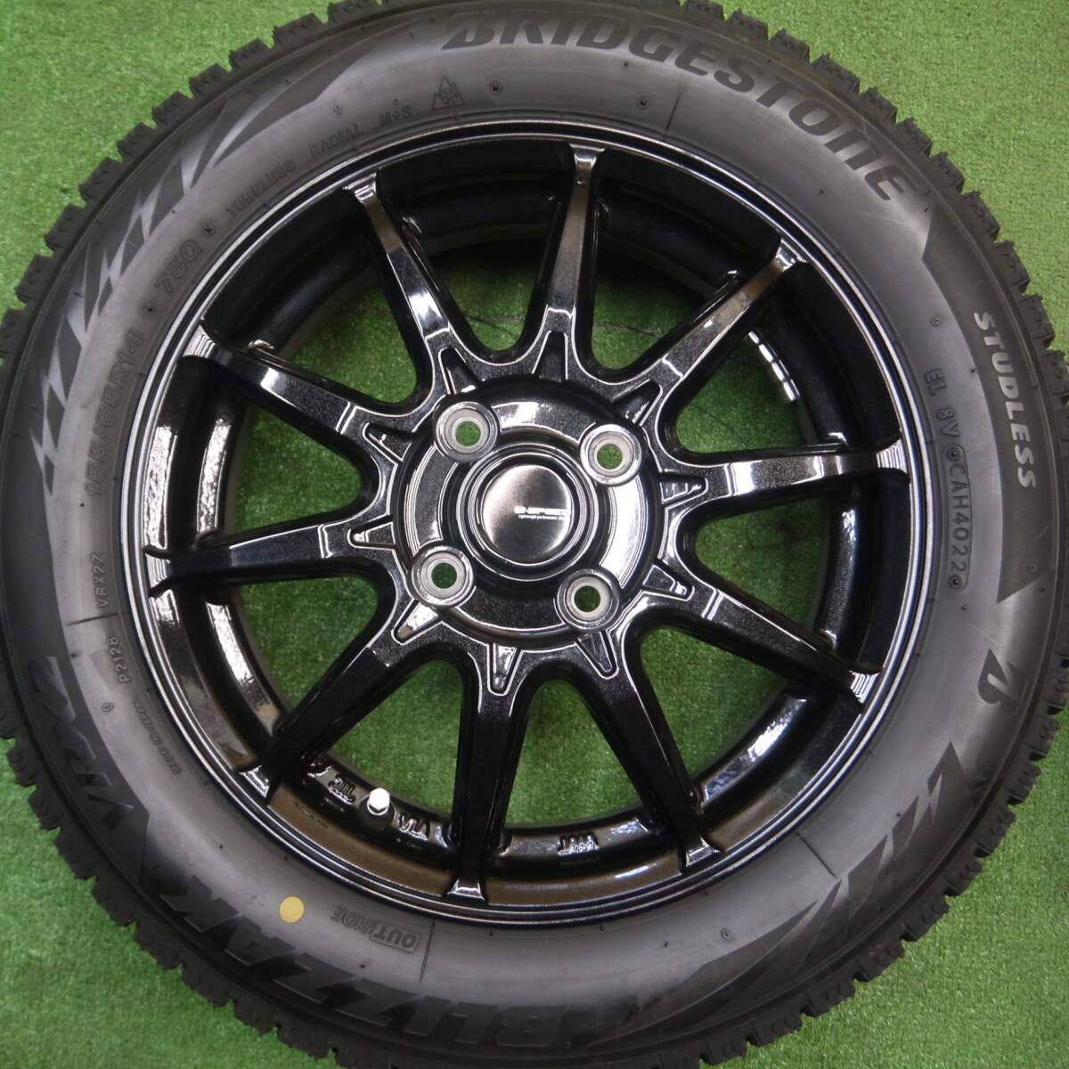 バリ溝！22年！キレイ！ほぼ10分★スタッドレス 155/65R14 ブリヂストン ブリザック VRX2 G-SPEED Gスピード 14インチ PCD100/4H★4122507Hス