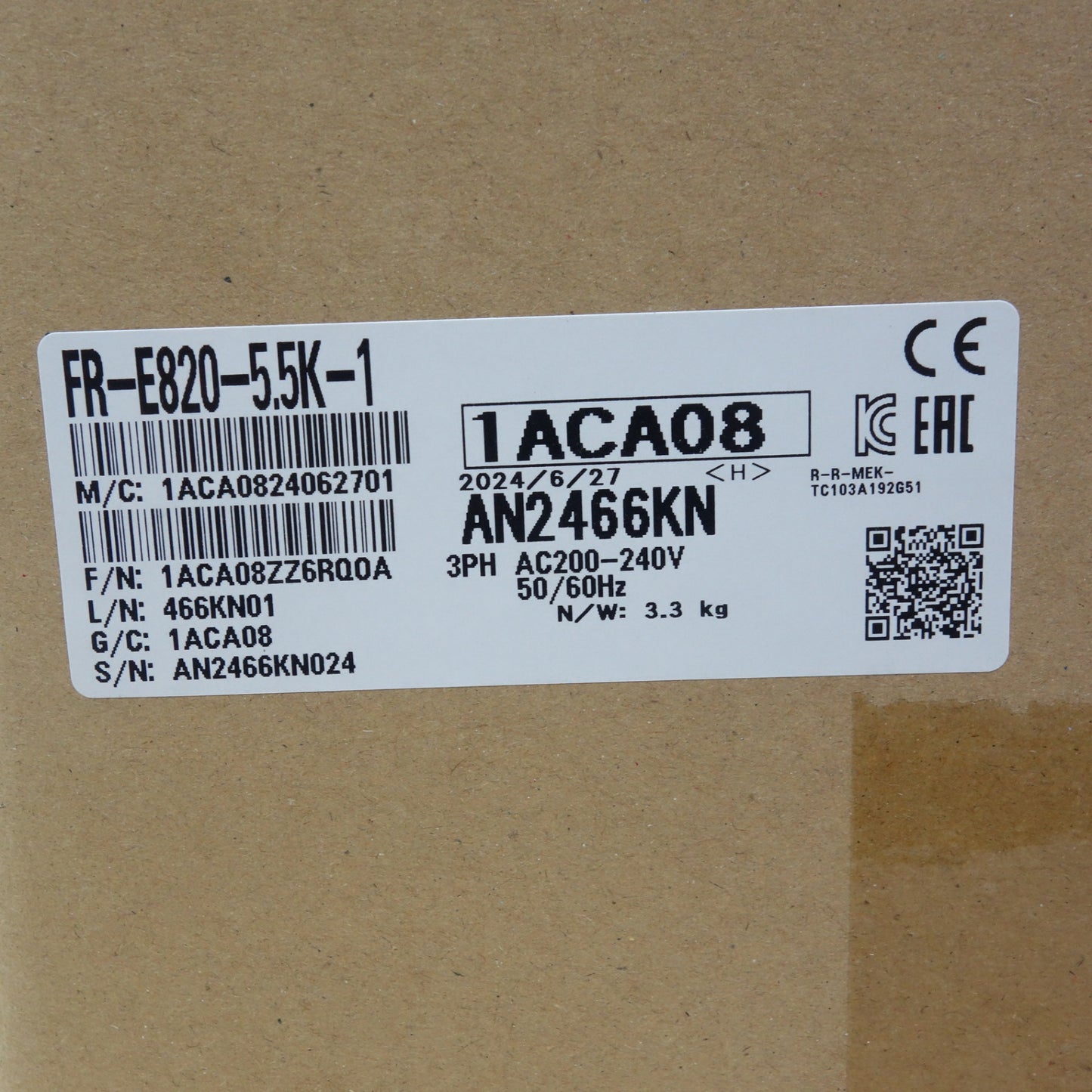 [送料無料] 未使用☆三菱電機 インバータ FR-E820-5.5K-1 2024年製 E800シリーズ 三相 200V 5.5kW☆