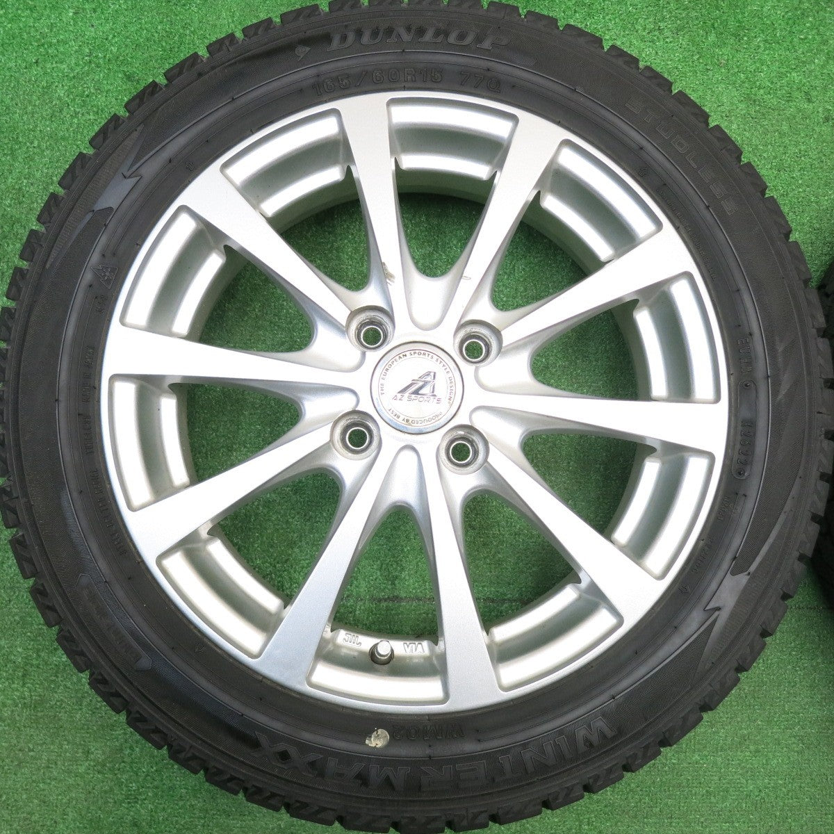 バリ溝！22年！9分★スタッドレス 165/60R15 ダンロップ ウインターマックス WM02 AZ SPORTS AZスポーツ 15インチ ソリオ ハスラー 等 PCD100/4H★5110813HAス