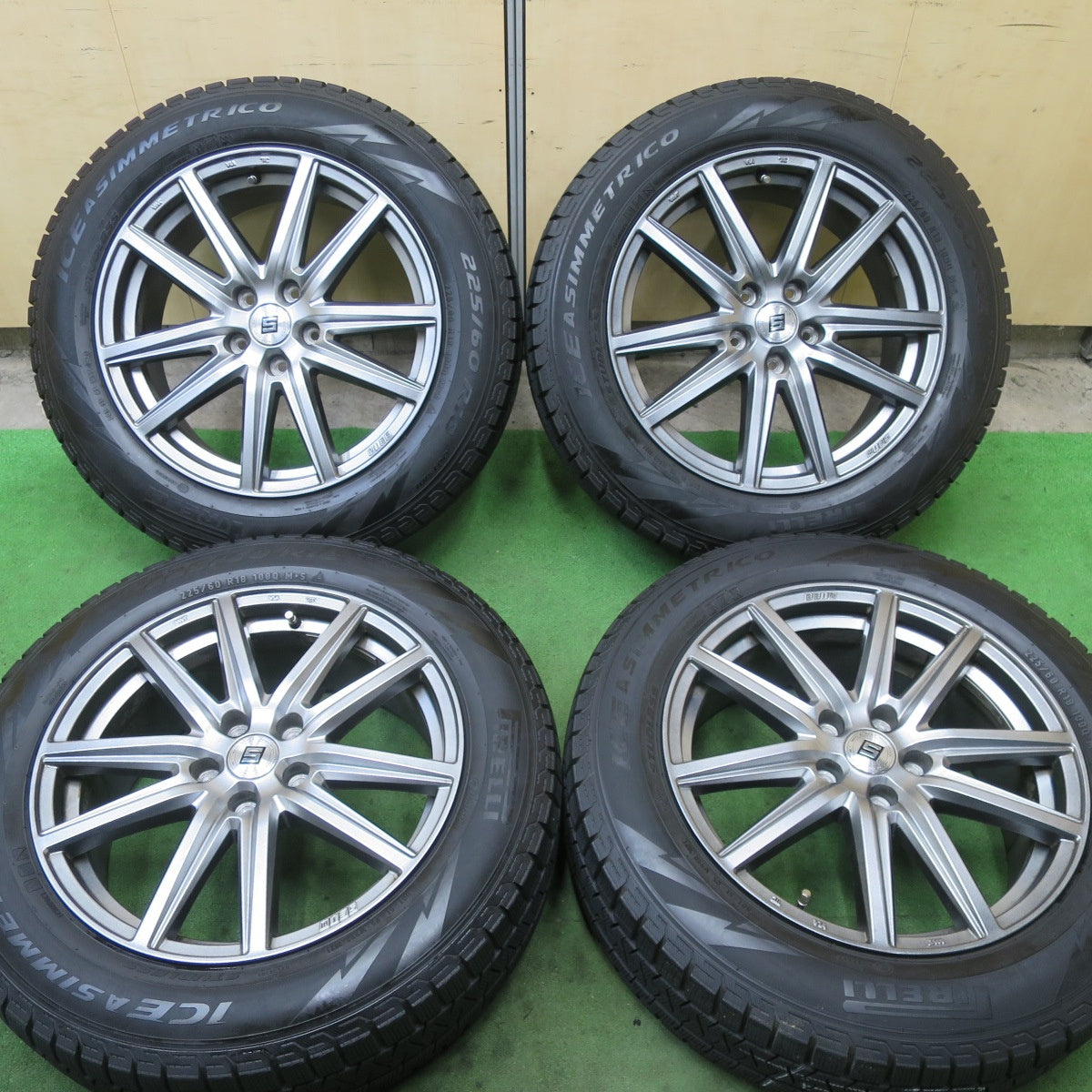 バリ溝！21年！キレイ！9分★スタッドレス 225/60R18 ピレリ アイスアシンメトリコ SEIN ザイン 18インチ PCD114.3/5H★5091703TTス