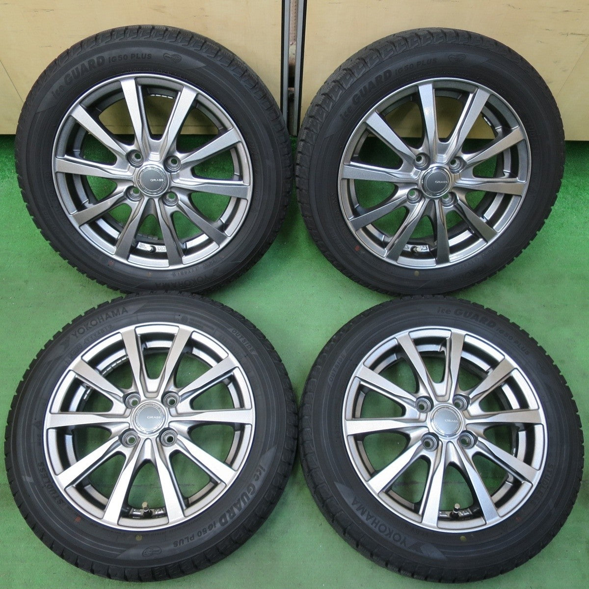 バリ溝！キレイ！9分★スタッドレス 155/65R14 ヨコハマ アイスガード iG50 プラス GRASS グラス 14インチ PCD100/4H★5040709イス